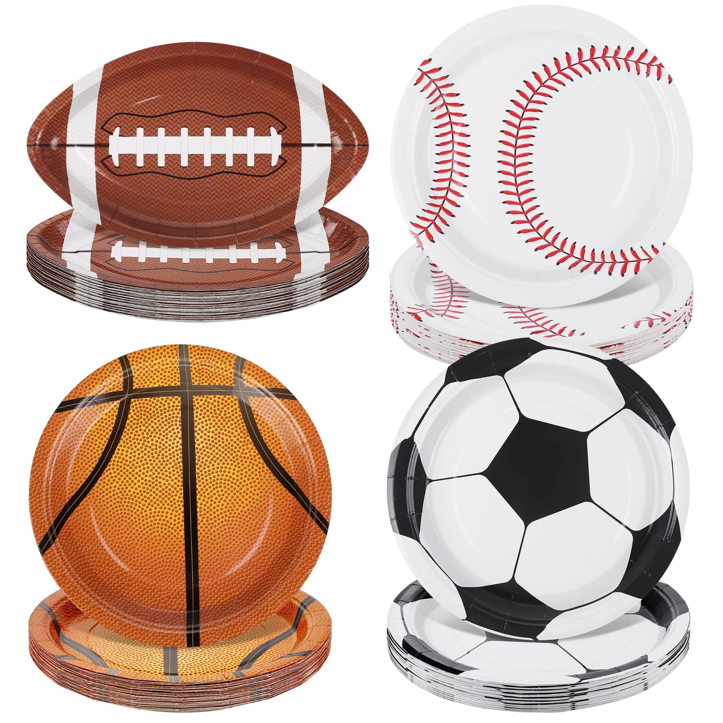 Sports Ball Party Plates - 96 Pack of Disposable Football, Baseball, Basketball, and Soccer Plates - Sports Theme Birthday Party Supplies and Gameday Decorations