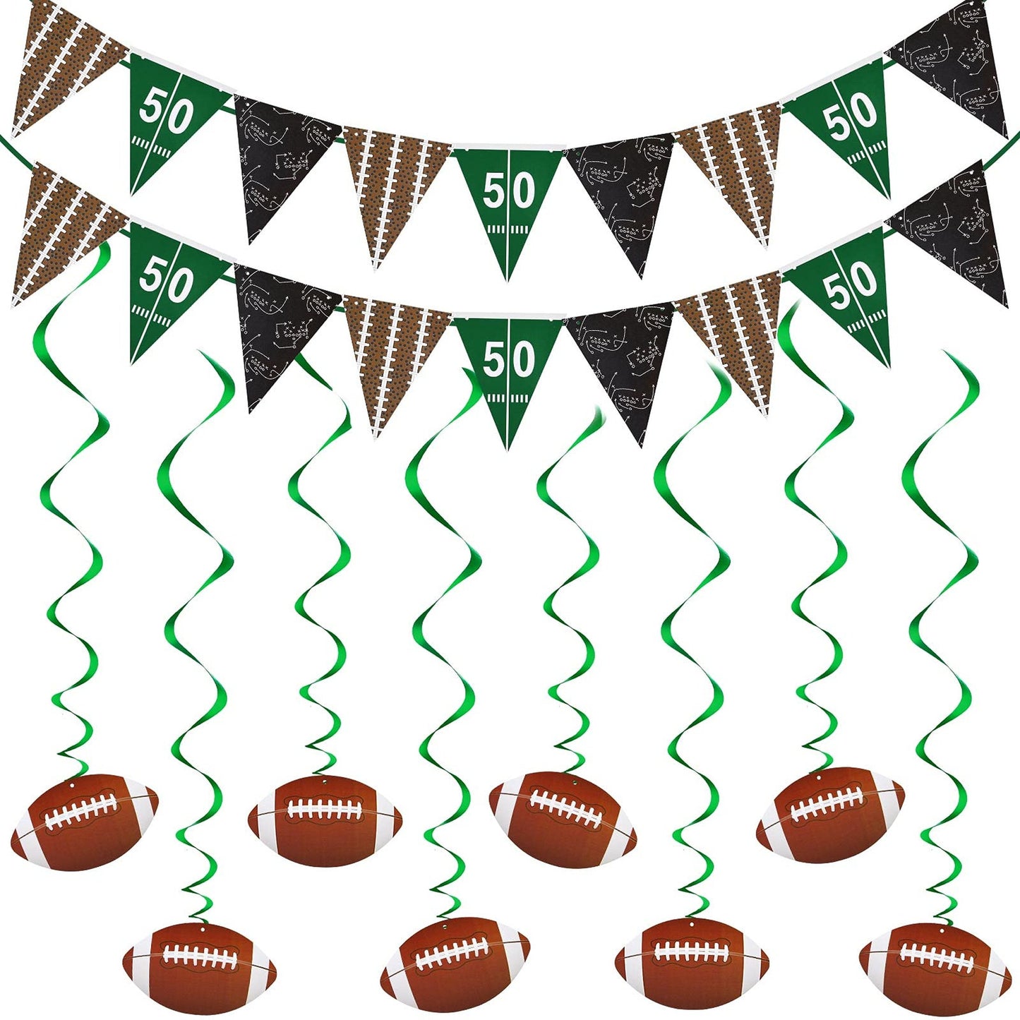 Touchdown Party Pack - Football Pennant Banner, Hanging Swirls & Decorations Set for Sport Clubs, Birthdays & Home Decor - 14 Pieces