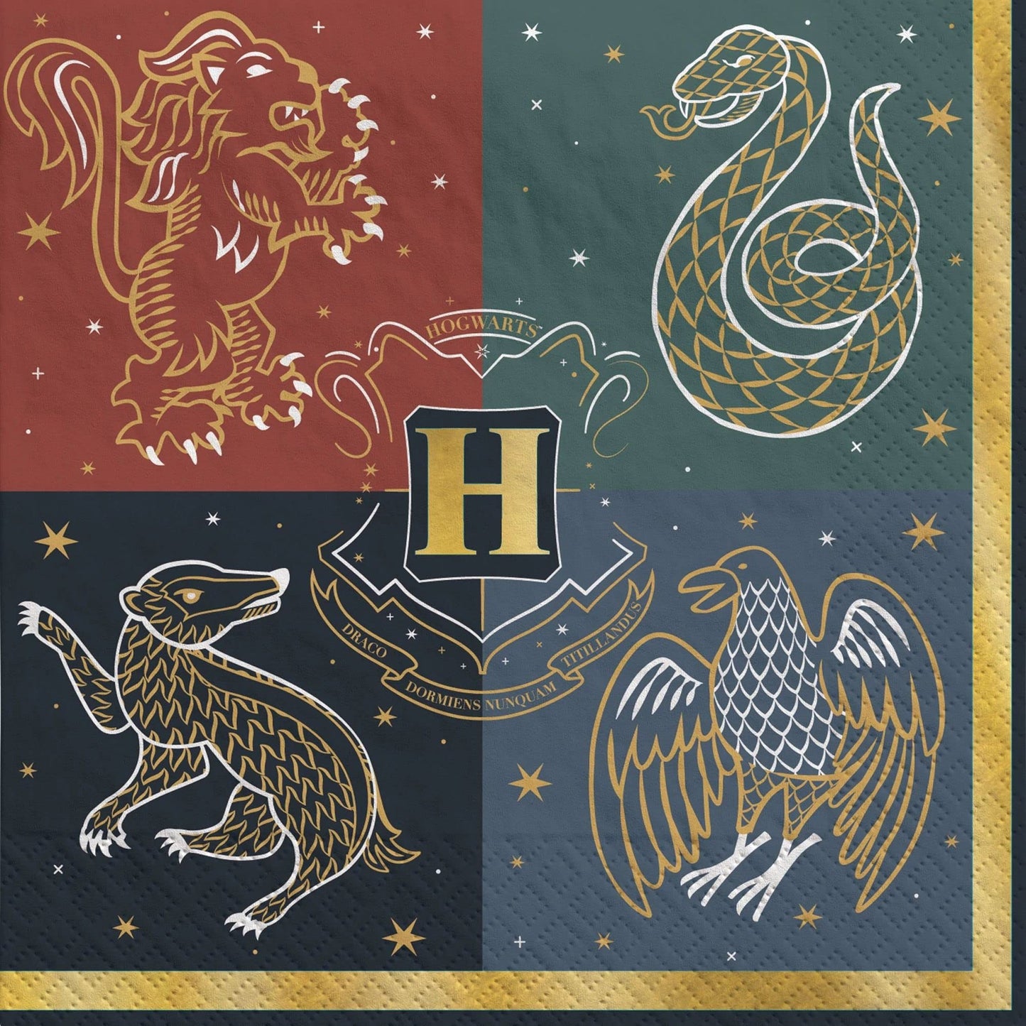 Wizarding World Party Napkins - Magical Hogwarts United Design - 5" x 5" - Pack of 16 - Multi-color - Perfect for Potterheads and Wizards alike!