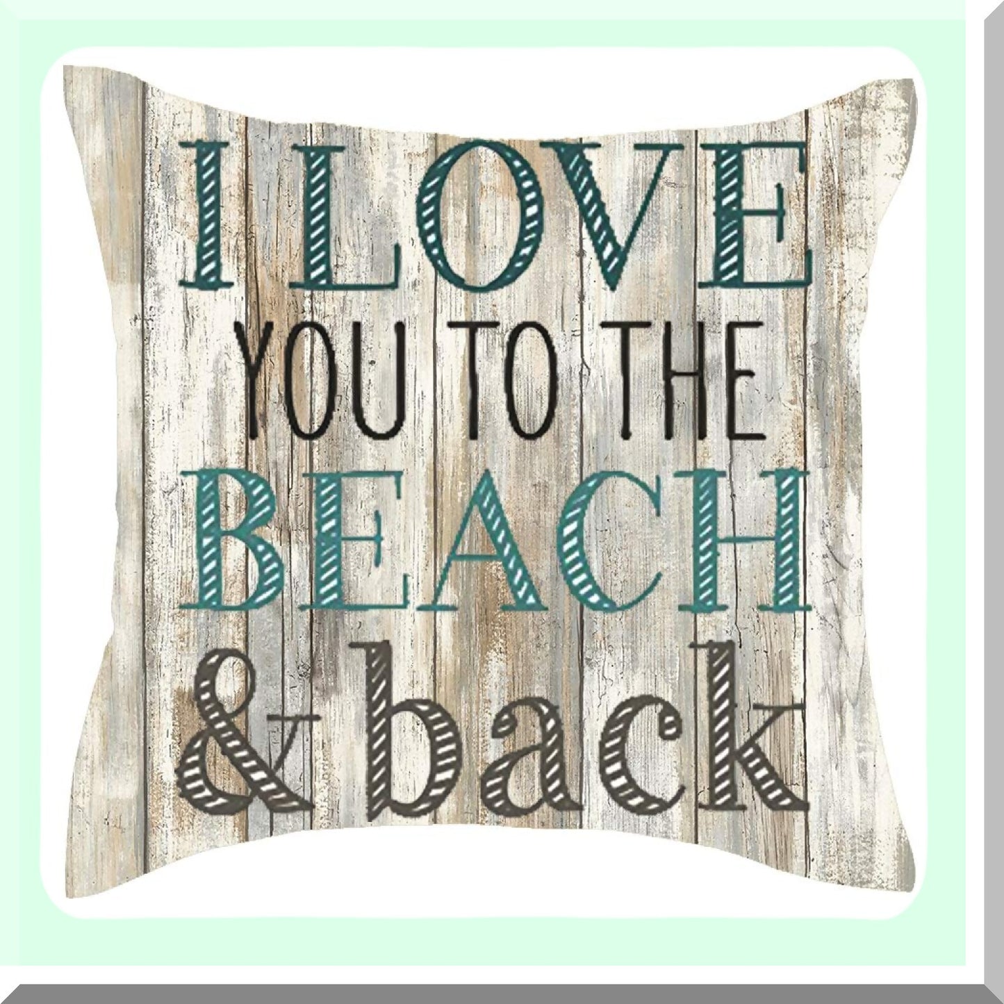 Beach Love Retro Pillow Cover - 18x18in Summer Festival Gift, Wood Grain Background Decorative Cushion Case for Home Sofa Chair.
