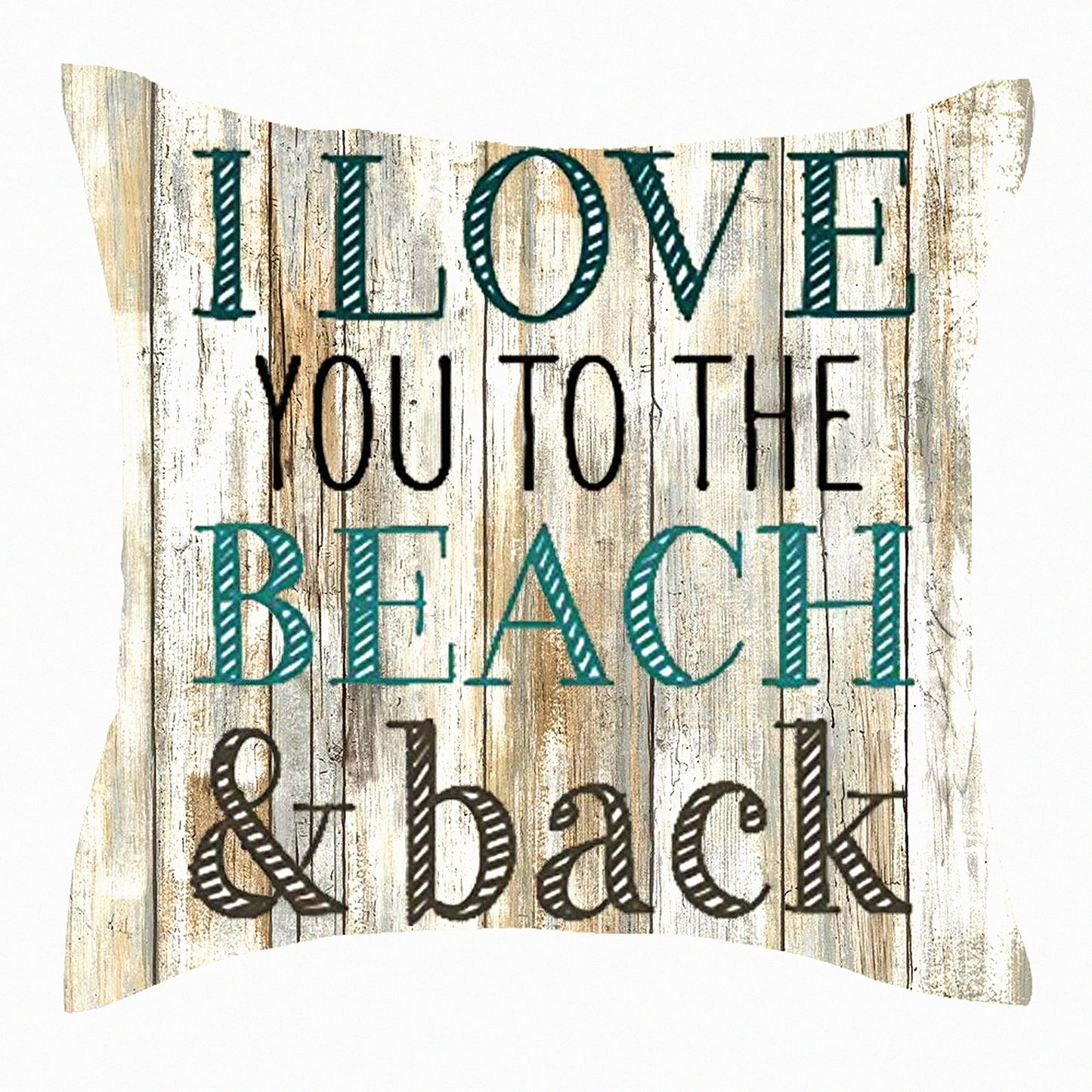 Beach Love Retro Pillow Cover - 18x18in Summer Festival Gift, Wood Grain Background Decorative Cushion Case for Home Sofa Chair.