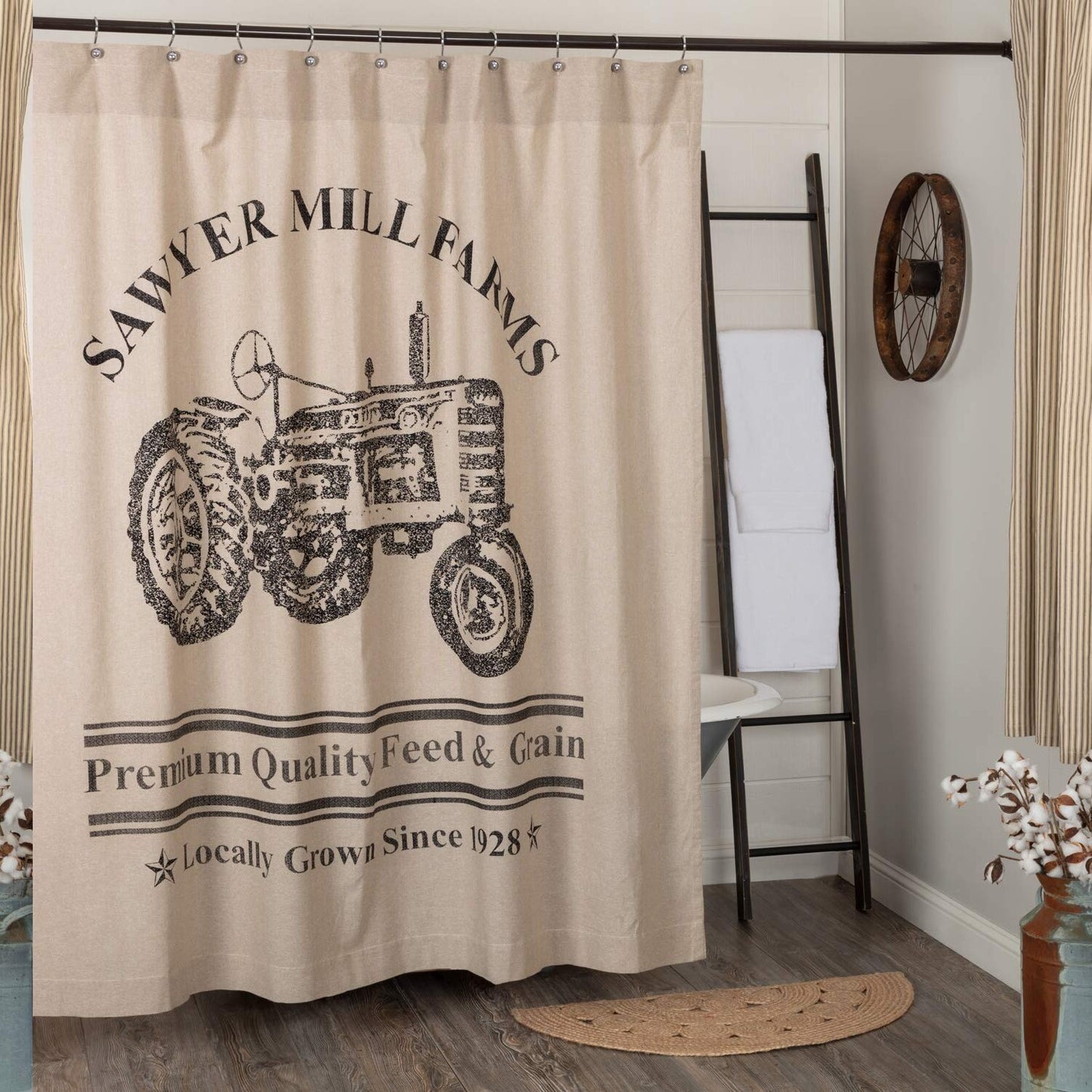 Charcoal Farmhouse Textured Fabric Shower Curtain 72x72