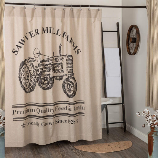Charcoal Farmhouse Textured Fabric Shower Curtain 72x72