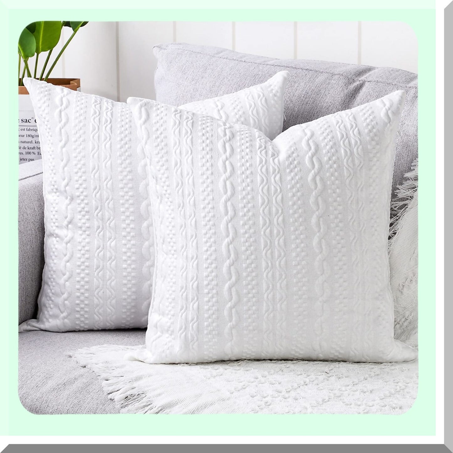 SuperSoft Square Pillowcase Set - Modern Embossed Patterned Cushion Covers for Couch, Sofa, Bedroom, Car - Pack of 2, 26x26 inch, White