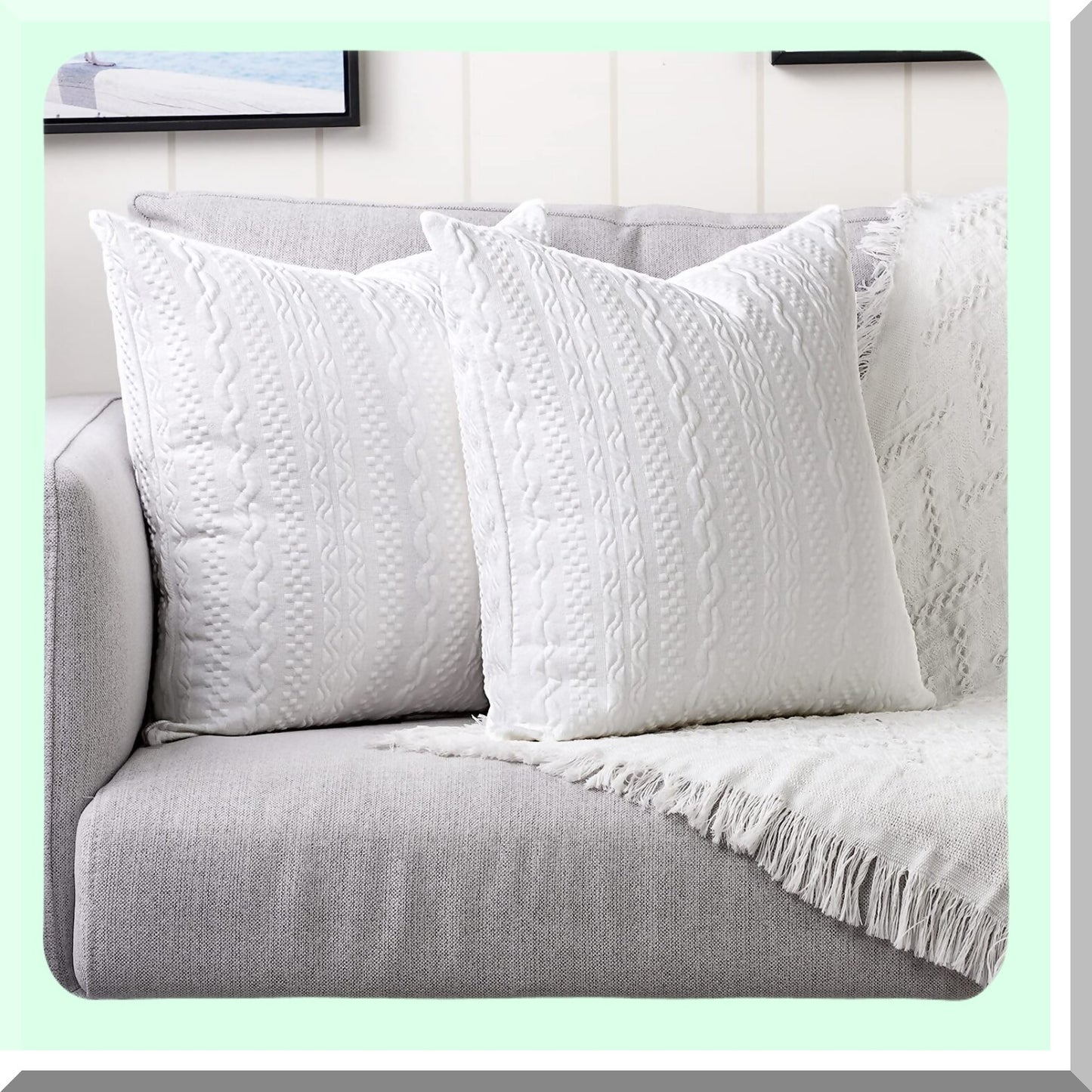 SuperSoft Square Pillowcase Set - Modern Embossed Patterned Cushion Covers for Couch, Sofa, Bedroom, Car - Pack of 2, 26x26 inch, White