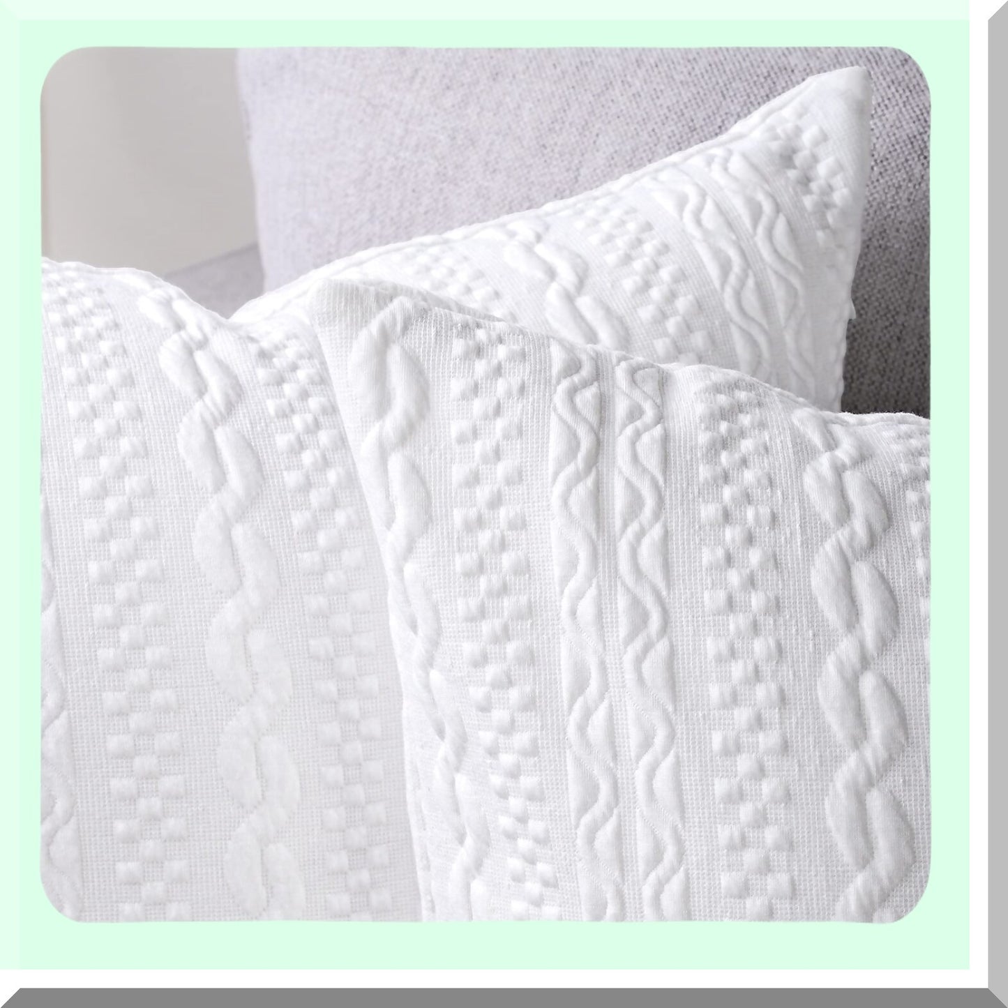 SuperSoft Square Pillowcase Set - Modern Embossed Patterned Cushion Covers for Couch, Sofa, Bedroom, Car - Pack of 2, 26x26 inch, White