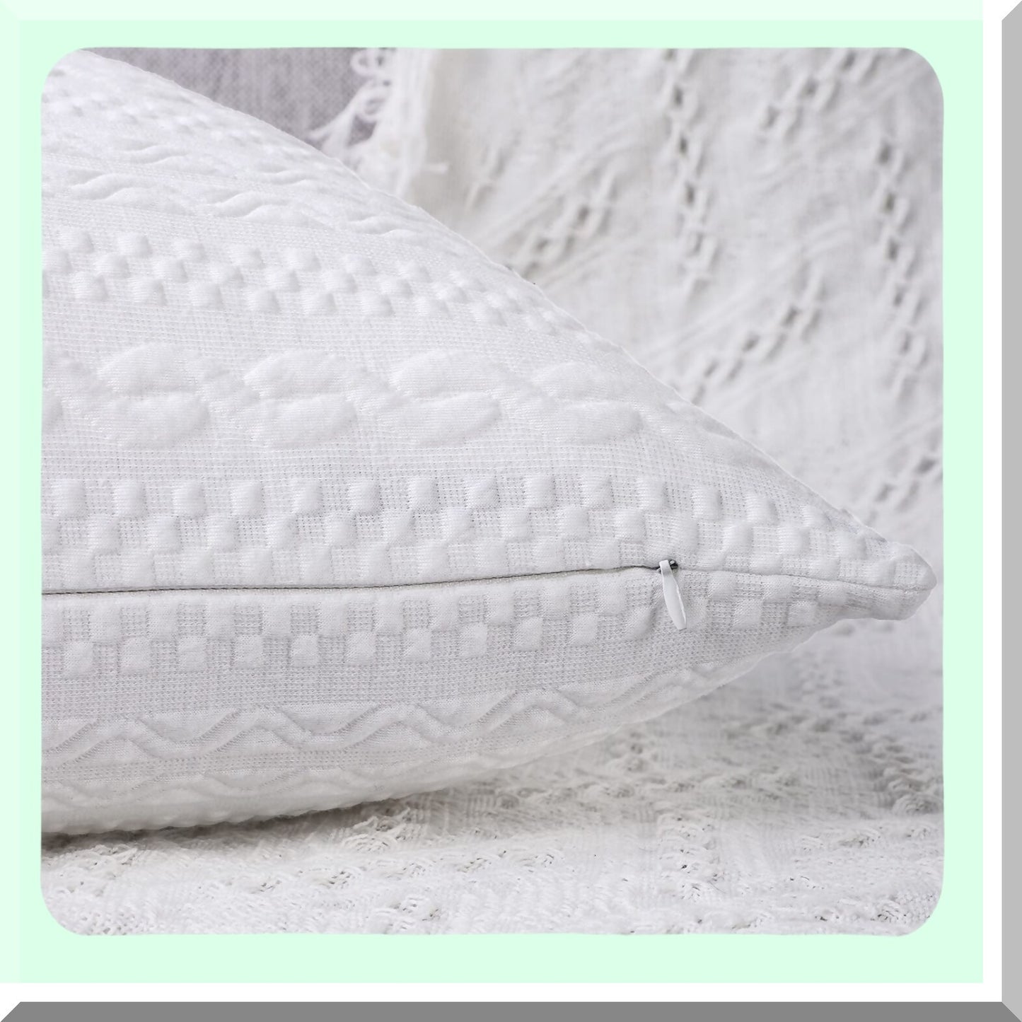 SuperSoft Square Pillowcase Set - Modern Embossed Patterned Cushion Covers for Couch, Sofa, Bedroom, Car - Pack of 2, 26x26 inch, White