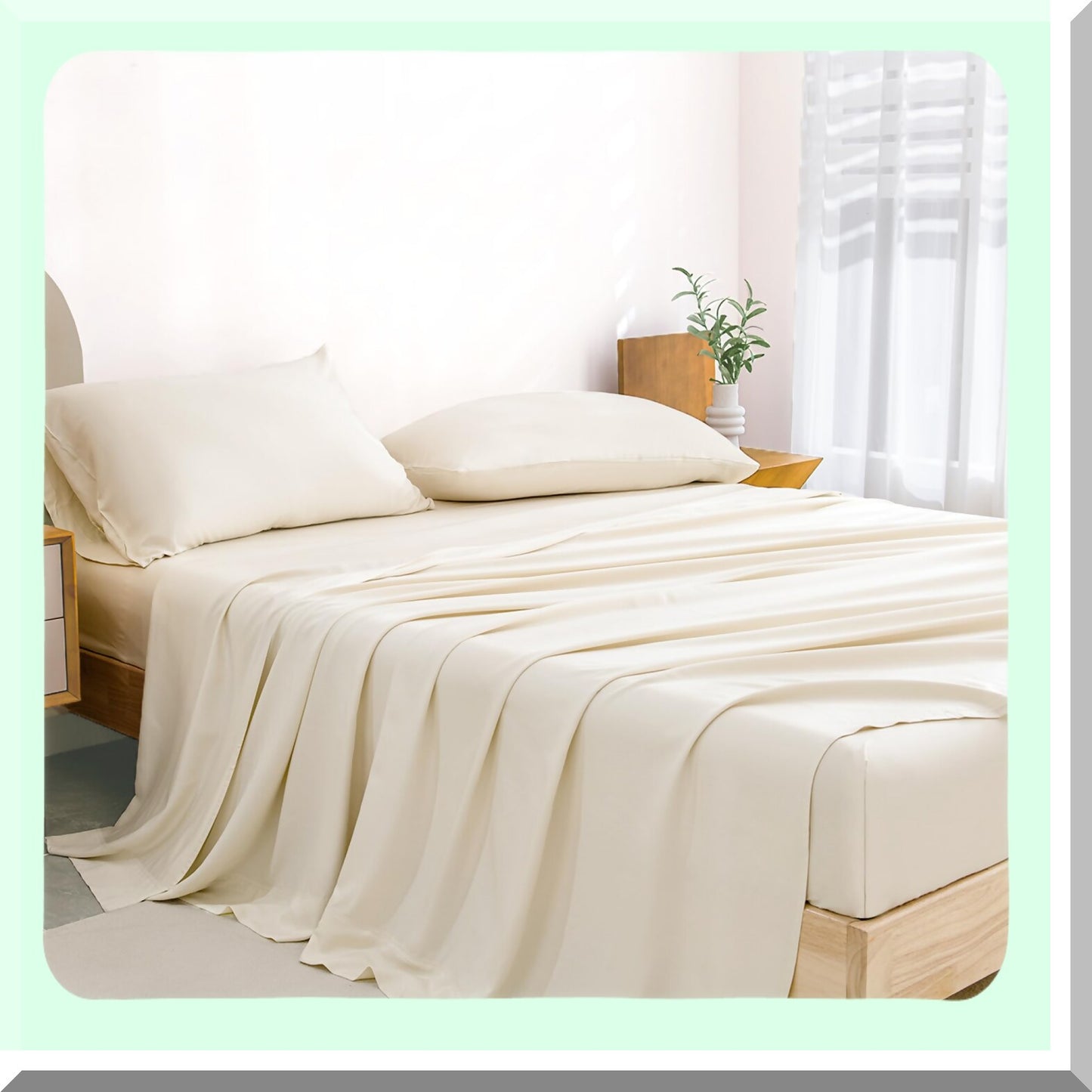 CoolBamboo Silky Soft Sheets Set - Hotel Luxury Breathable Bedding with Deep Pocket Up to 16" - 100% Viscose Derived - Beige Color - Cooling Size Sheets with Pillowcases