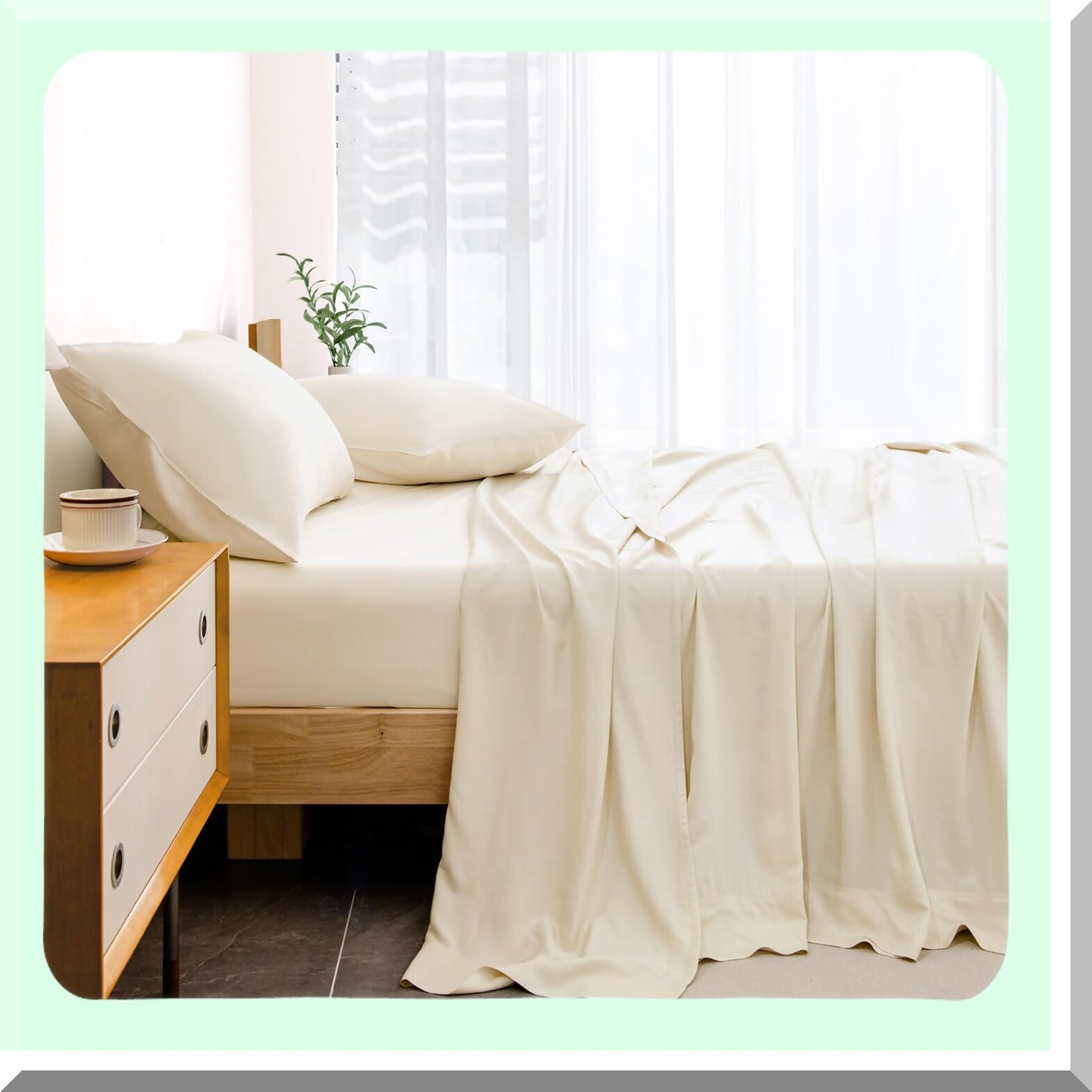 CoolBamboo Silky Soft Sheets Set - Hotel Luxury Breathable Bedding with Deep Pocket Up to 16" - 100% Viscose Derived - Beige Color - Cooling Size Sheets with Pillowcases