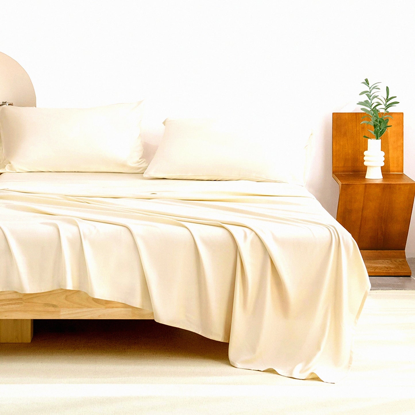 CoolBamboo Silky Soft Sheets Set - Hotel Luxury Breathable Bedding with Deep Pocket Up to 16" - 100% Viscose Derived - Beige Color - Cooling Size Sheets with Pillowcases