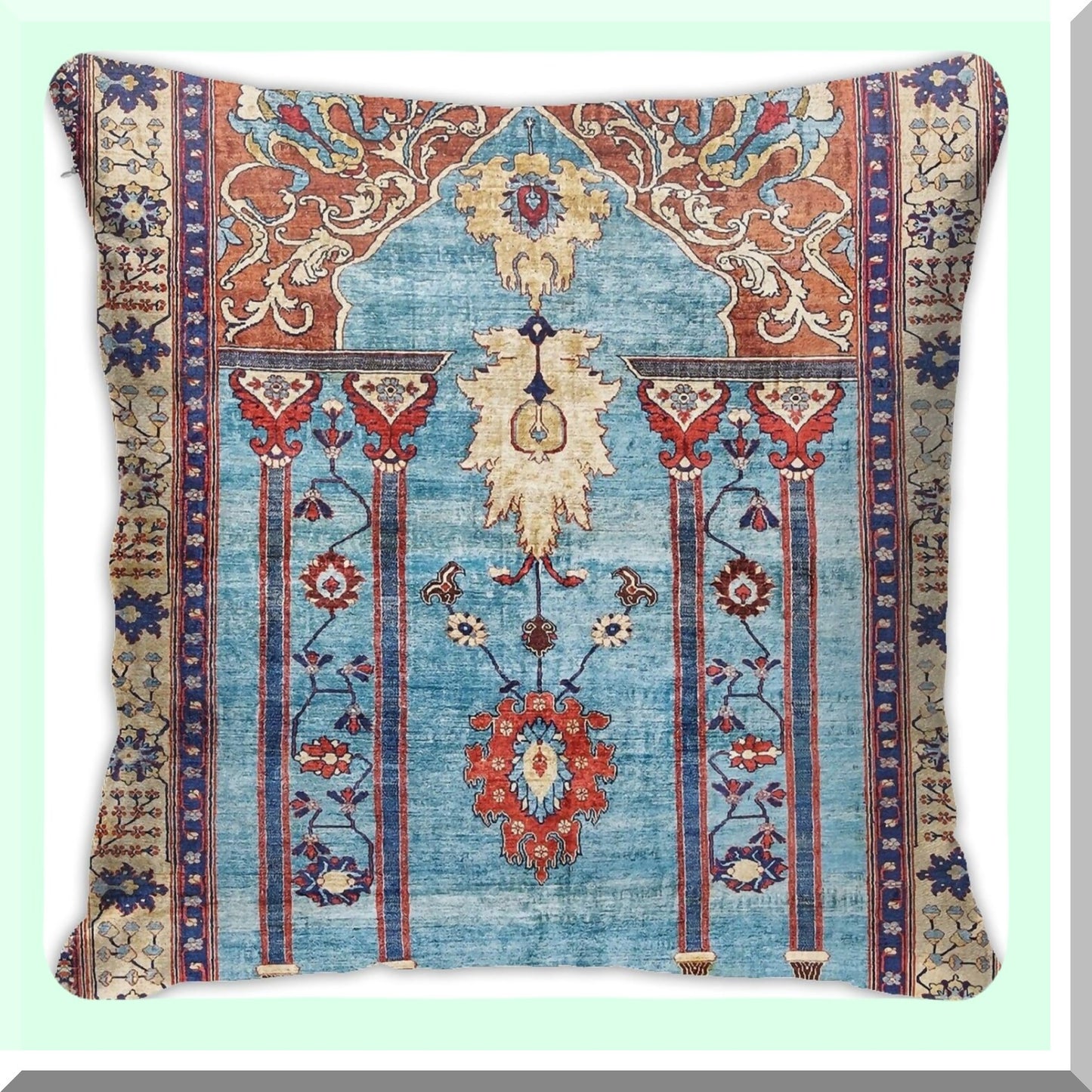 Persian Silk Rug Print Velvet Throw Pillow Covers - Antique Decorative Cushion Case for Home Living Room Bed Couch Car - 18x18 Inch Luxe Décor