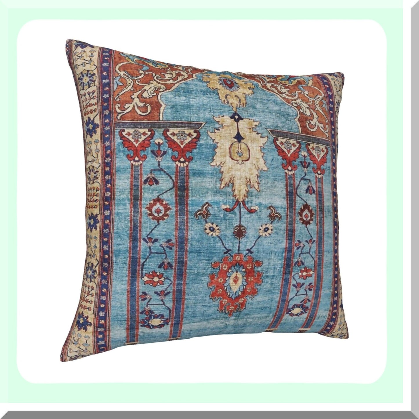 Persian Silk Rug Print Velvet Throw Pillow Covers - Antique Decorative Cushion Case for Home Living Room Bed Couch Car - 18x18 Inch Luxe Décor