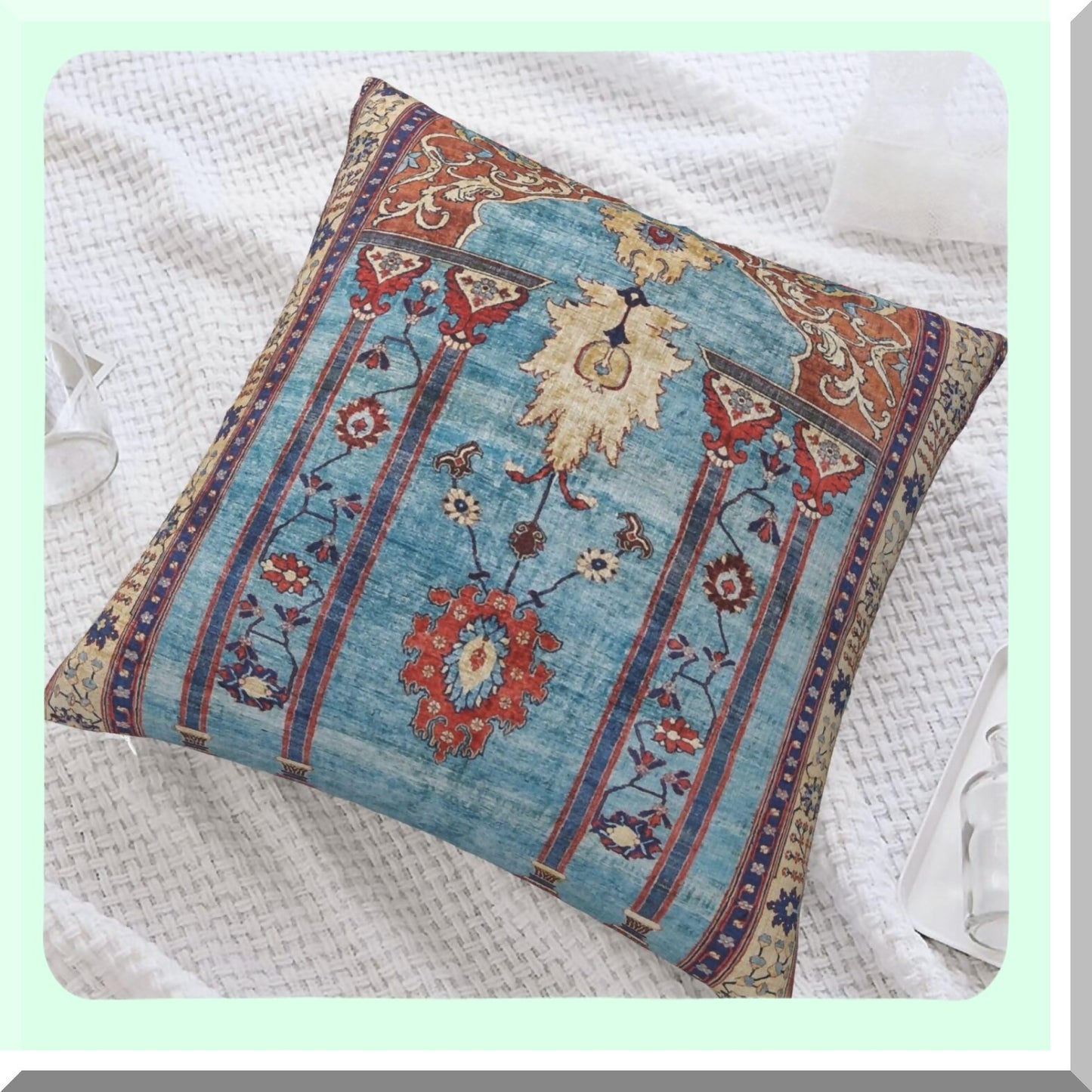 Persian Silk Rug Print Velvet Throw Pillow Covers - Antique Decorative Cushion Case for Home Living Room Bed Couch Car - 18x18 Inch Luxe Décor