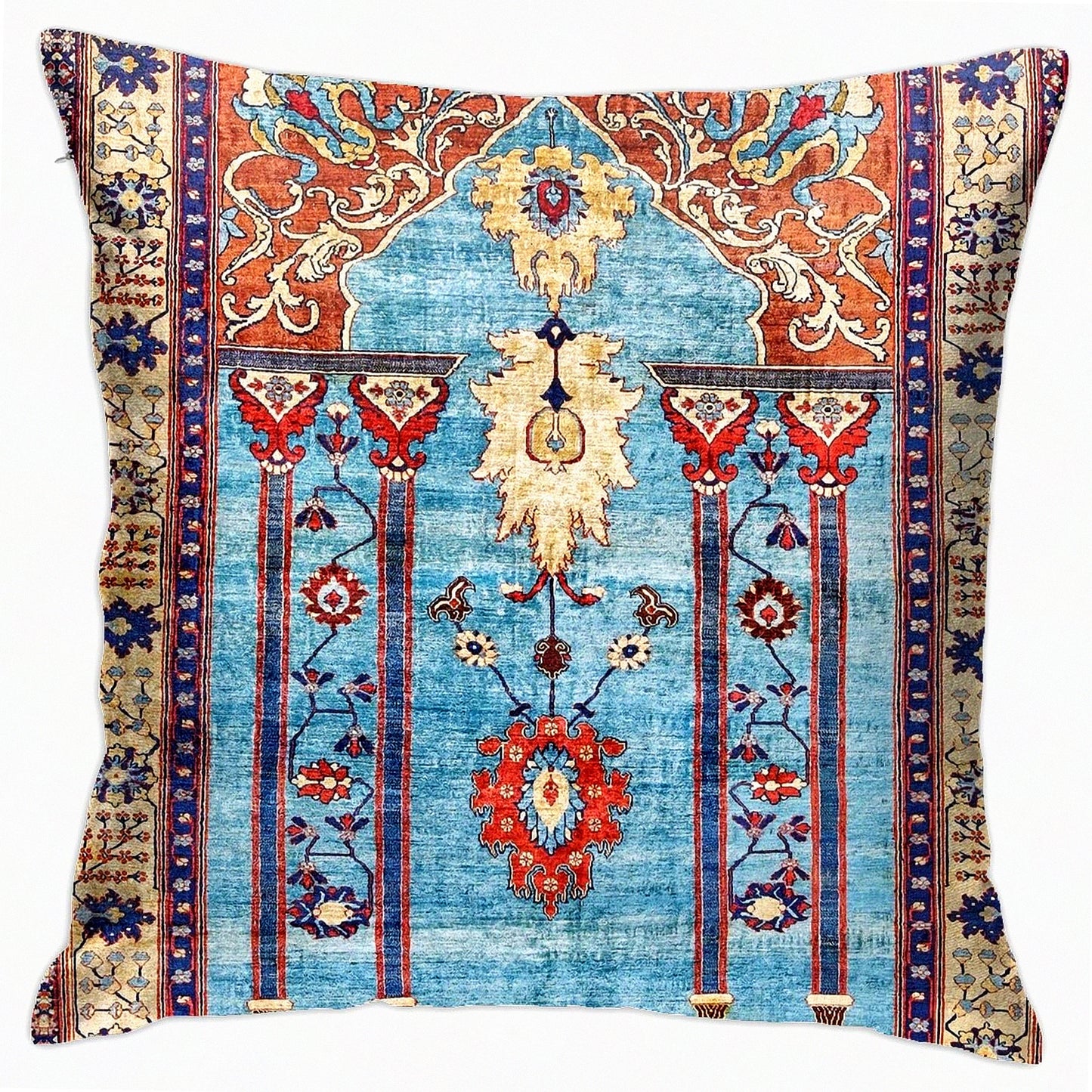 Persian Silk Rug Print Velvet Throw Pillow Covers - Antique Decorative Cushion Case for Home Living Room Bed Couch Car - 18x18 Inch Luxe Décor