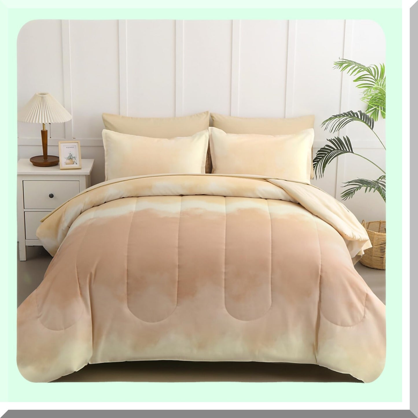 Ombre Bliss Comforter Set - Queen Size 7 Pieces, Gradient Brown Bedding Bed in a Bag, Lightweight Microfiber All Season Bedding Set with Comforter for Women Men Teens