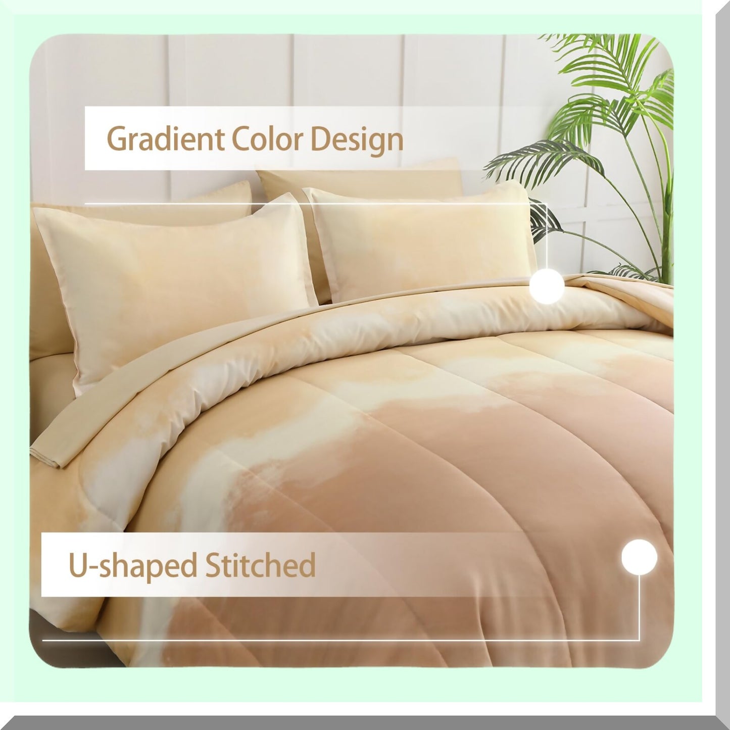 Ombre Bliss Comforter Set - Queen Size 7 Pieces, Gradient Brown Bedding Bed in a Bag, Lightweight Microfiber All Season Bedding Set with Comforter for Women Men Teens