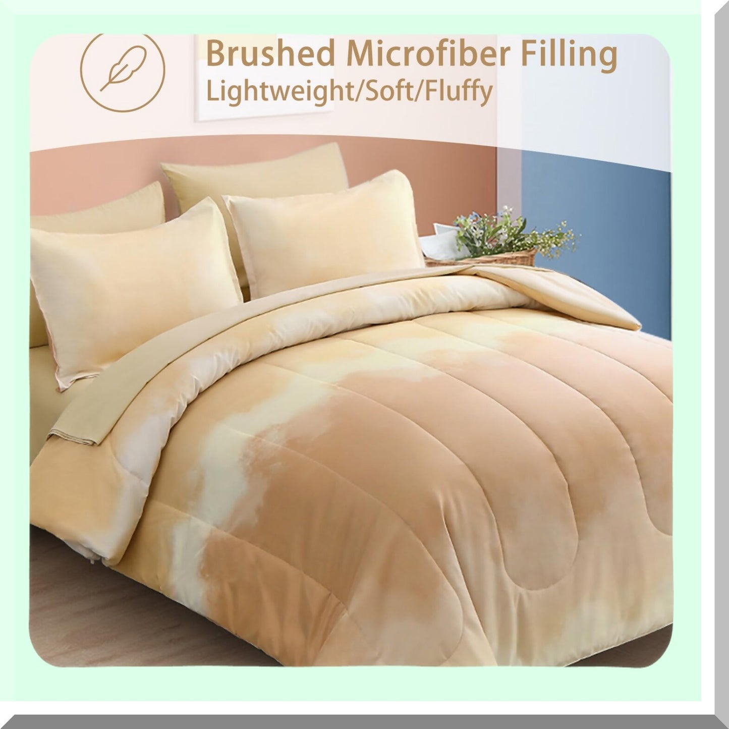 Ombre Bliss Comforter Set - Queen Size 7 Pieces, Gradient Brown Bedding Bed in a Bag, Lightweight Microfiber All Season Bedding Set with Comforter for Women Men Teens