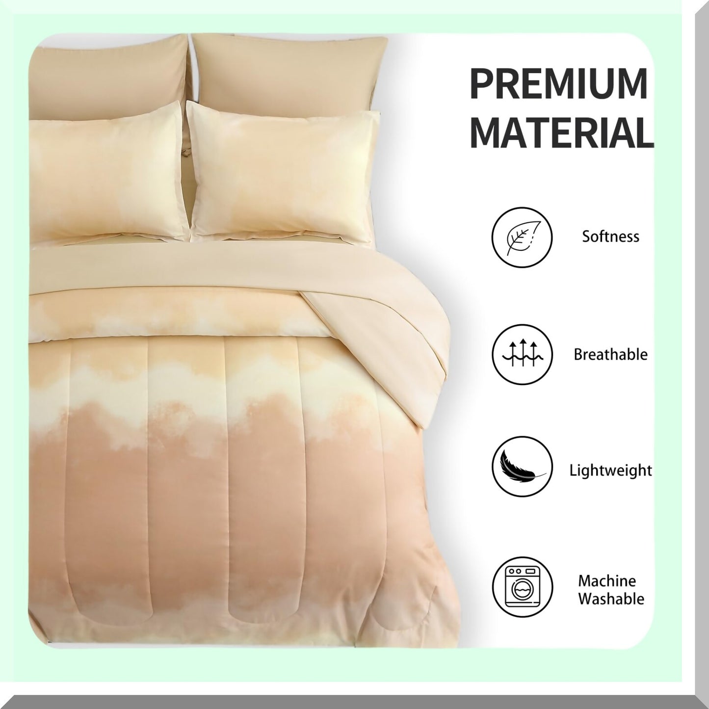 Ombre Bliss Comforter Set - Queen Size 7 Pieces, Gradient Brown Bedding Bed in a Bag, Lightweight Microfiber All Season Bedding Set with Comforter for Women Men Teens