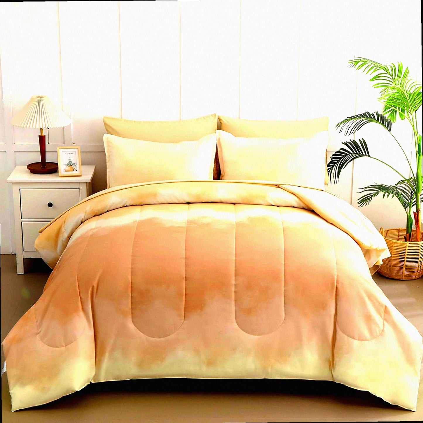 Ombre Bliss Comforter Set - Queen Size 7 Pieces, Gradient Brown Bedding Bed in a Bag, Lightweight Microfiber All Season Bedding Set with Comforter for Women Men Teens