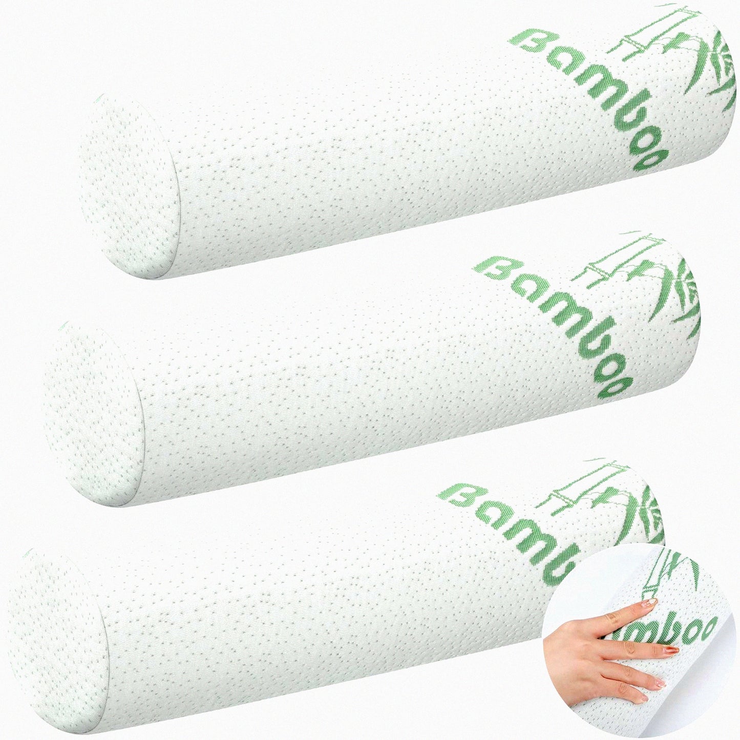 Bamboo Memory Foam Neck Roll Bolster Pillow - Supportive Cylinder Pillow for Sleeping, Travel, Yoga - Removable Washable Cover - 18 x 4 Inches