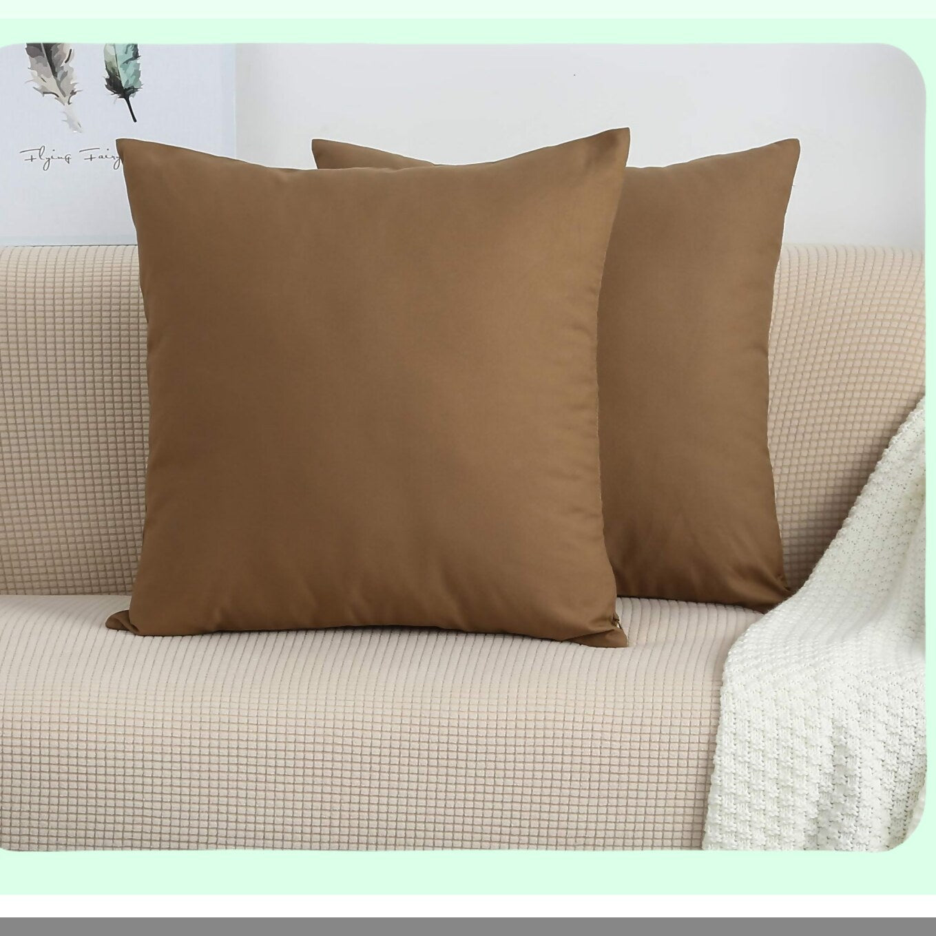 Cotton Canvas Decorative Pillow Covers - Set of 2, 16"x16", 45 Colors, Solid Cushion Covers, Light Coffee, Home Decor Accent Pieces