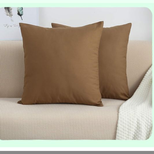 Cotton Canvas Decorative Pillow Covers - Set of 2, 16"x16", 45 Colors, Solid Cushion Covers, Light Coffee, Home Decor Accent Pieces