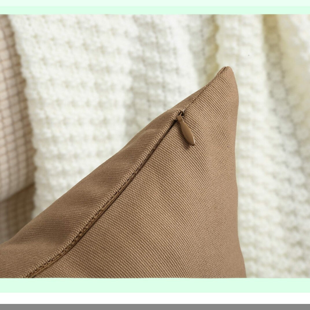 Cotton Canvas Decorative Pillow Covers - Set of 2, 16"x16", 45 Colors, Solid Cushion Covers, Light Coffee, Home Decor Accent Pieces