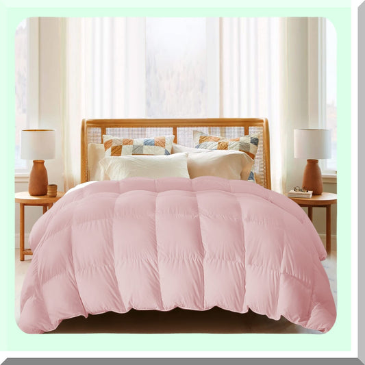 SummerDreams Lightweight Goose Down Comforter - Twin Size Hotel Collection Duvet Insert for Warmer Climates. Ultra-Soft Pink Shell for a Cozy Sleep.