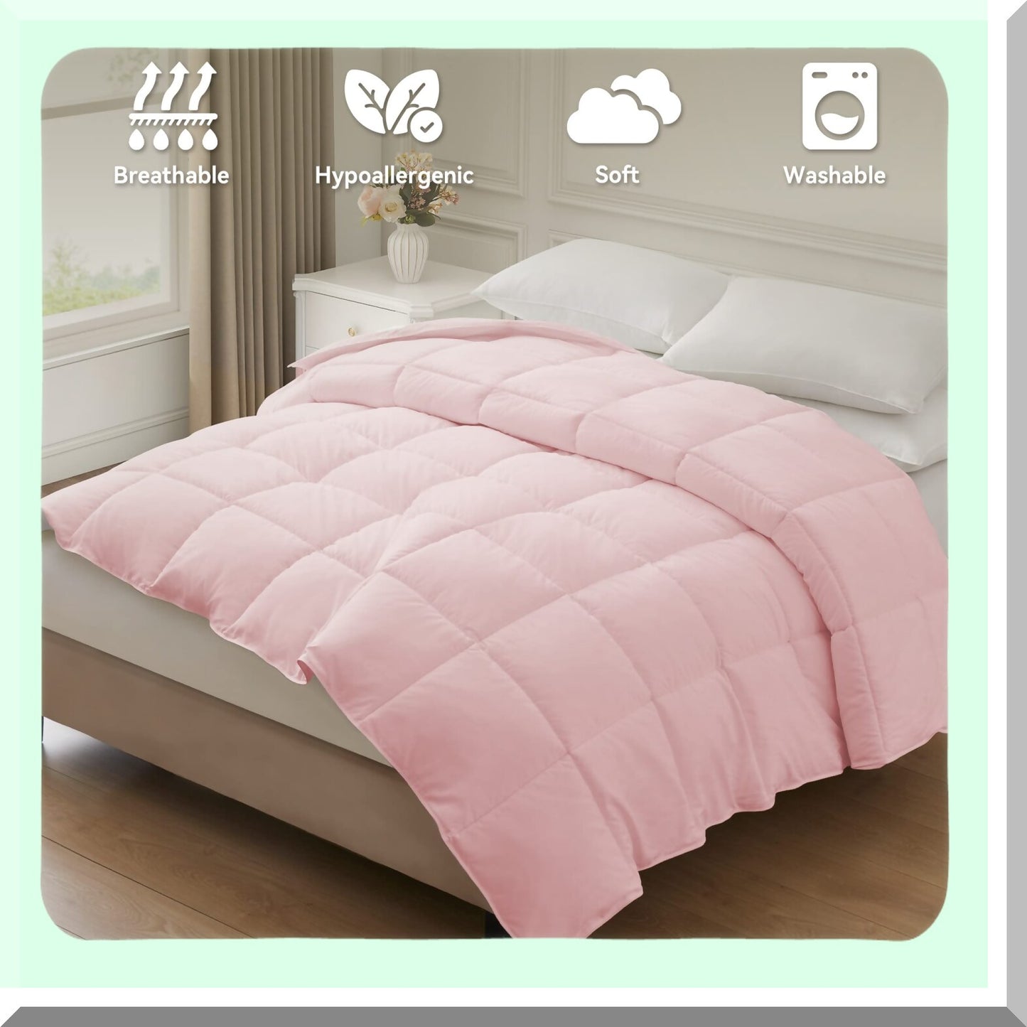 SummerDreams Lightweight Goose Down Comforter - Twin Size Hotel Collection Duvet Insert for Warmer Climates. Ultra-Soft Pink Shell for a Cozy Sleep.