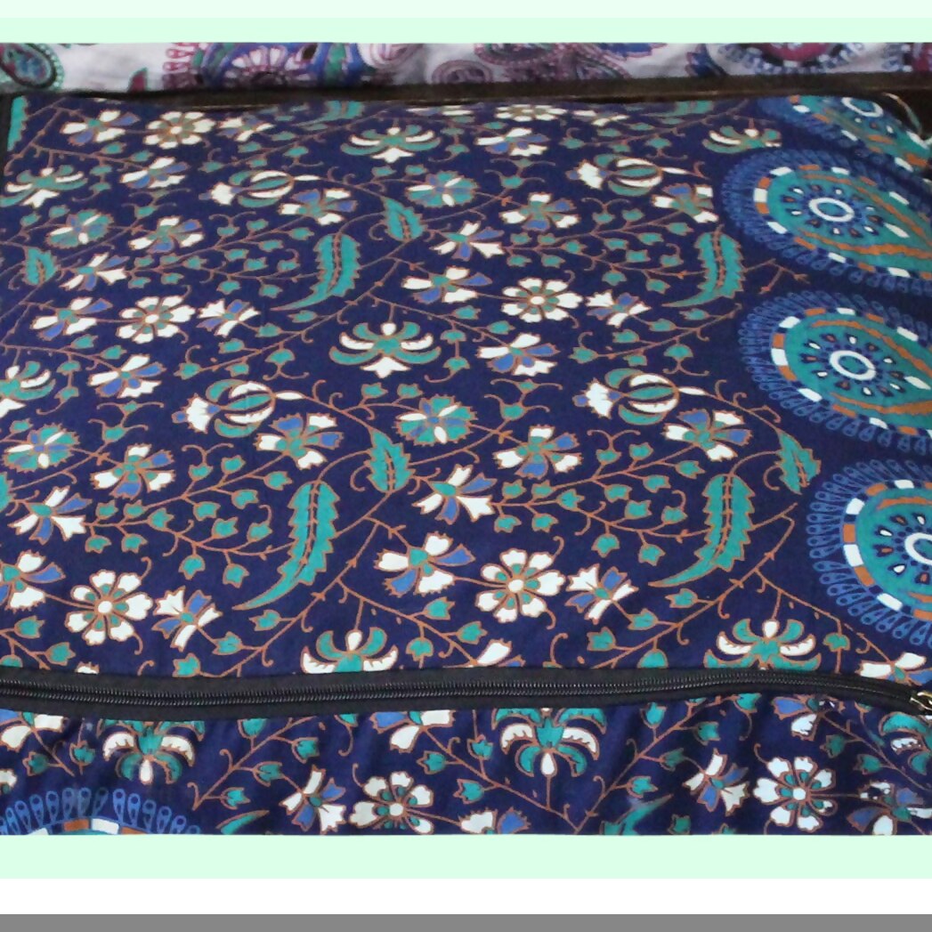 Boho Bliss Meditation Floor Cushion - Square Pillow Seating for Adults, Outdoor Living Room Throw Ottoman Poufs Cover 20X20X14 inches - Blue Sky Zen