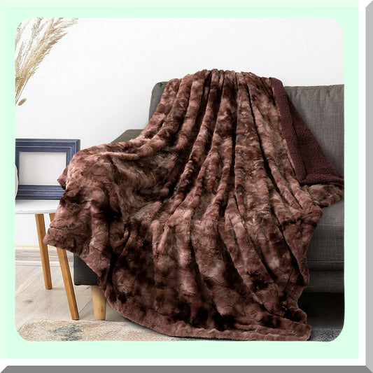 CozySherpa Twin Tie-Dye Throw Blanket - Soft, Warm, Fluffy Plush Fleece for Bed & Couch, Reversible Shaggy Brown 60x80