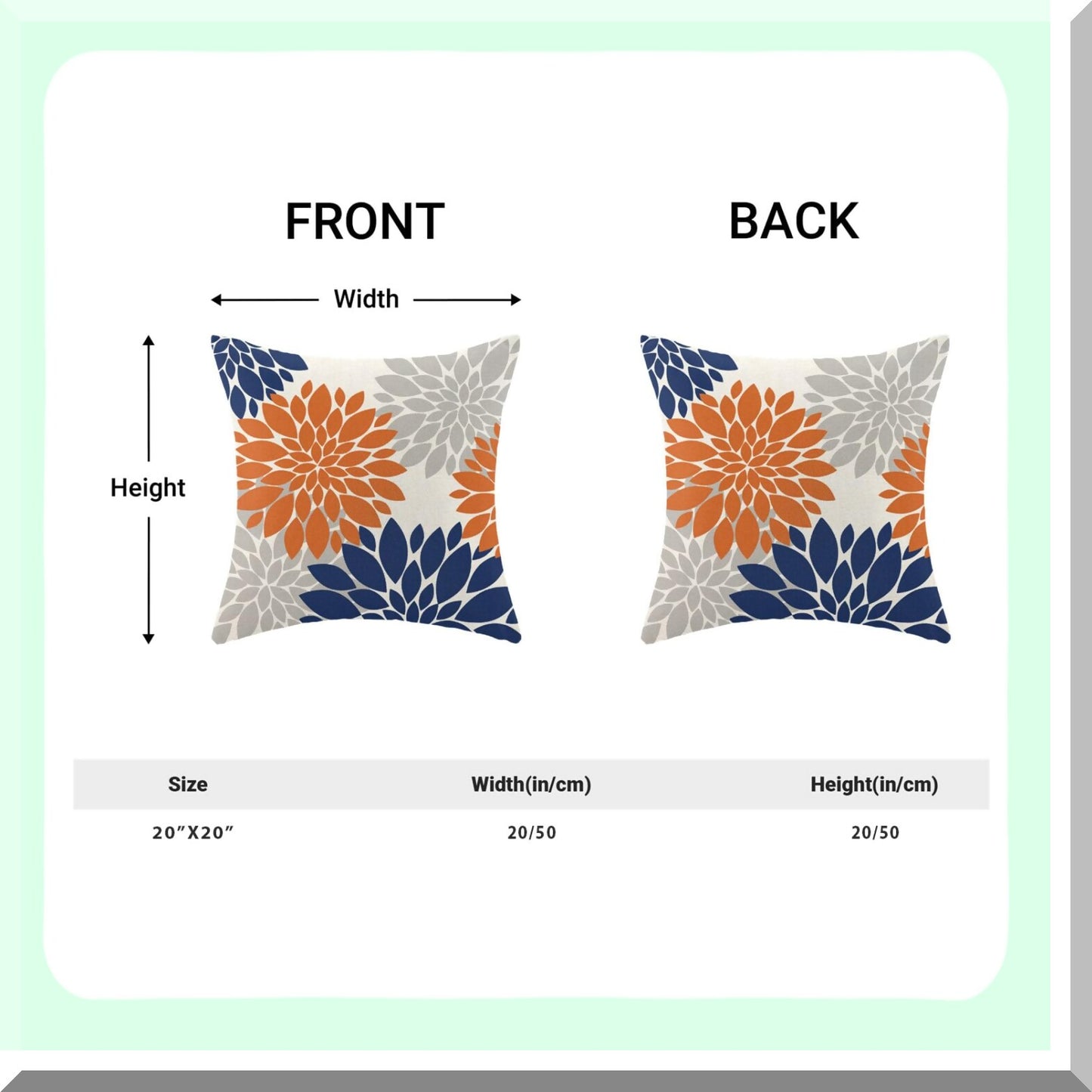 Dahlia Harvest Pillow Covers - Set of 2, Navy Blue & Burnt Orange 20x20 Inch Square Cushion Cases for Fall Decor, Farmhouse Outdoor Home Sofa Bed Accessories