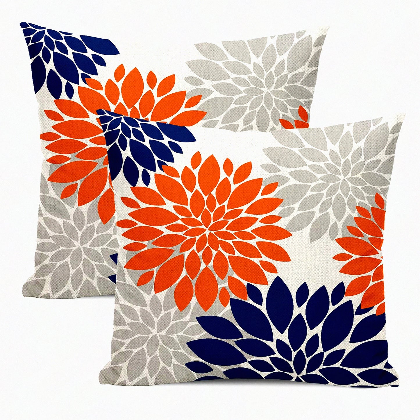 Dahlia Harvest Pillow Covers - Set of 2, Navy Blue & Burnt Orange 20x20 Inch Square Cushion Cases for Fall Decor, Farmhouse Outdoor Home Sofa Bed Accessories