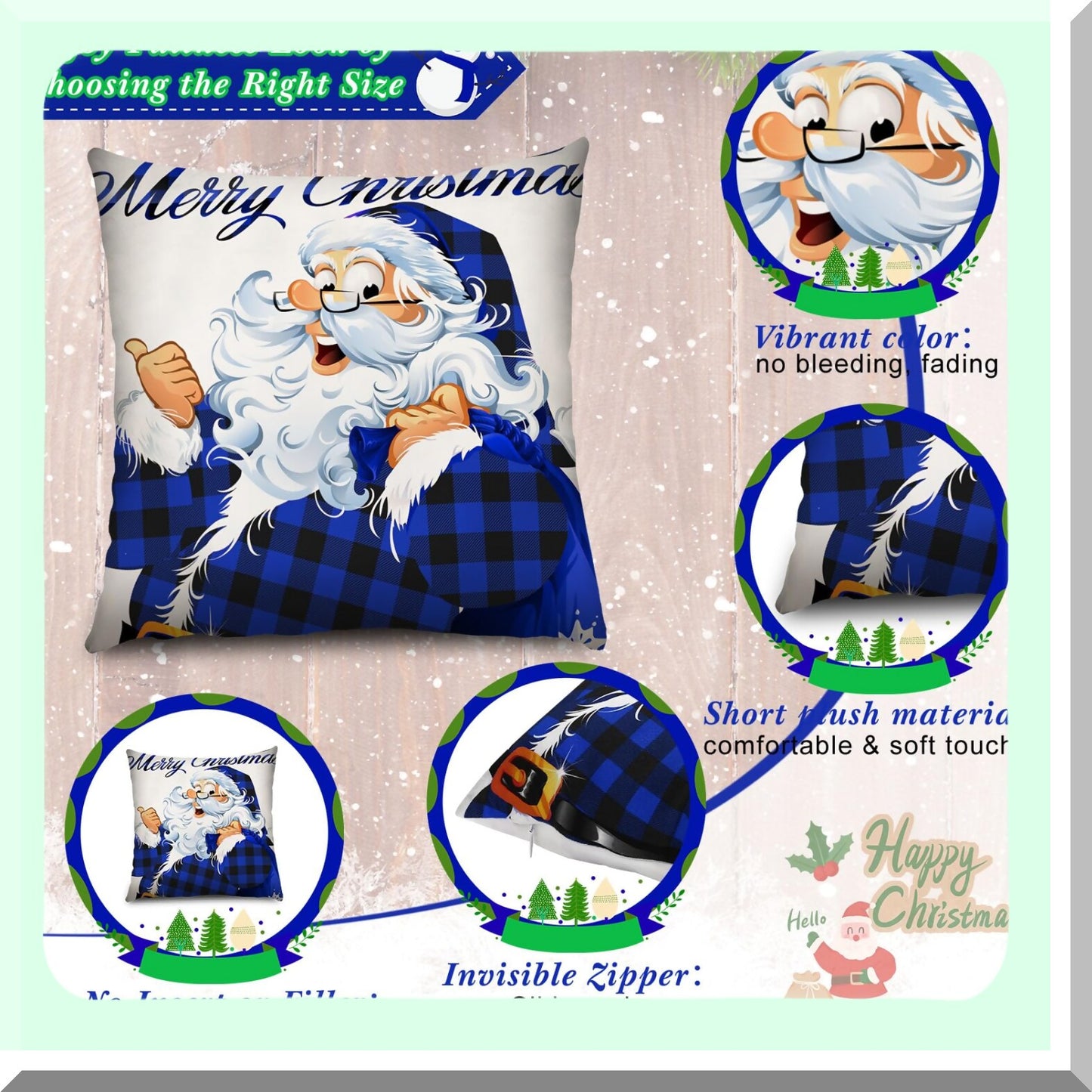 Winter Wonderland Buffalo Plaid Pillow Covers - Set of 6 Holiday Throw Pillow Cases for Xmas Decorations in Black and Blue - 18 x 18 Inch Sofa Couch Bedroom Decor