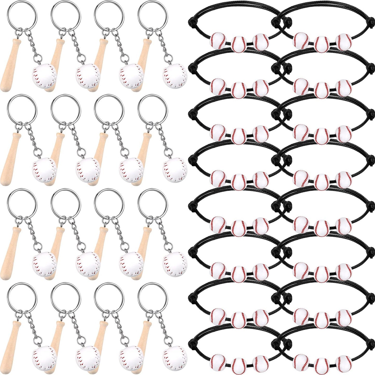 Baseball Bash Pack: 32-Piece Baseball Party Favors Set with Mini Keychains, Wooden Bats, Charm Bracelets, Beads - Ideal for Birthdays & Team Sports Parties!