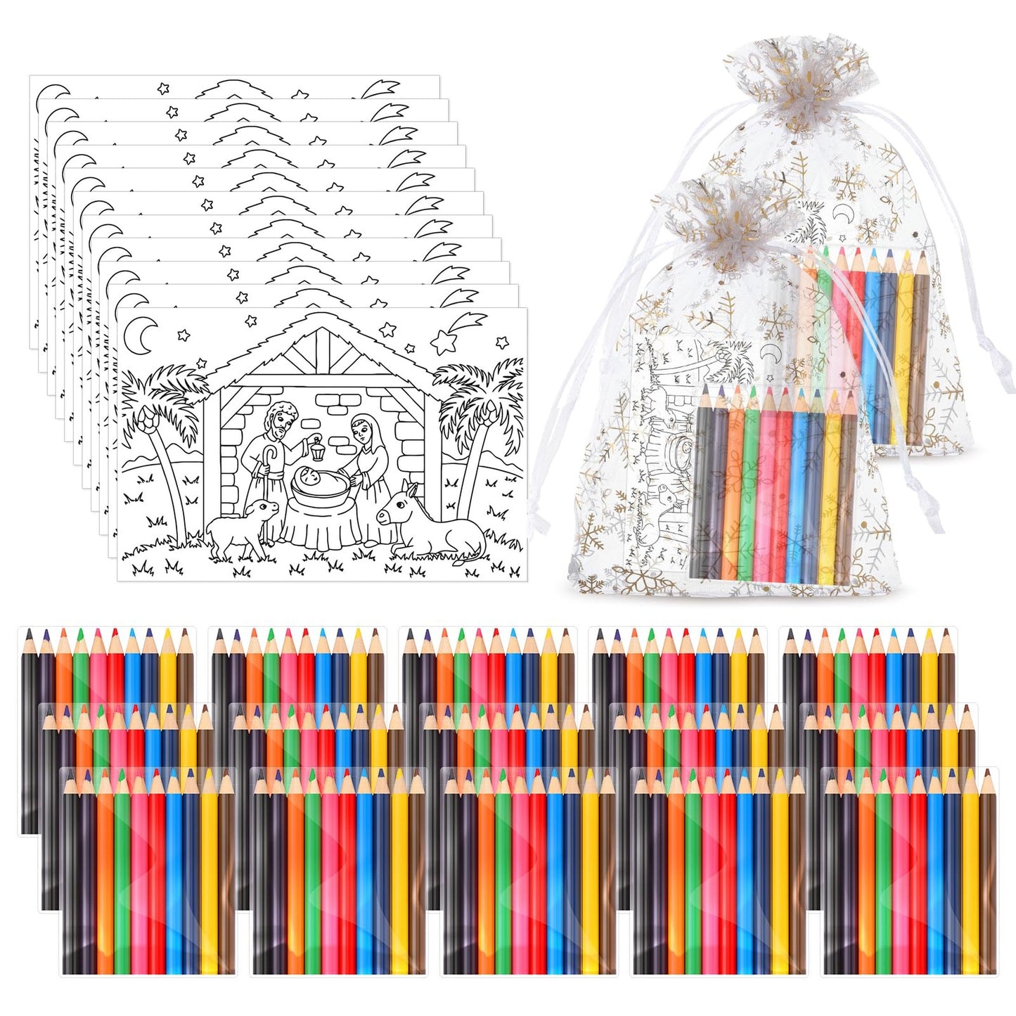 Xmas Nativity Scene Coloring Set - 25 Activities with Coloring Pencils & Gift Bag. Perfect for Kids DIY Art & School Party Favors!