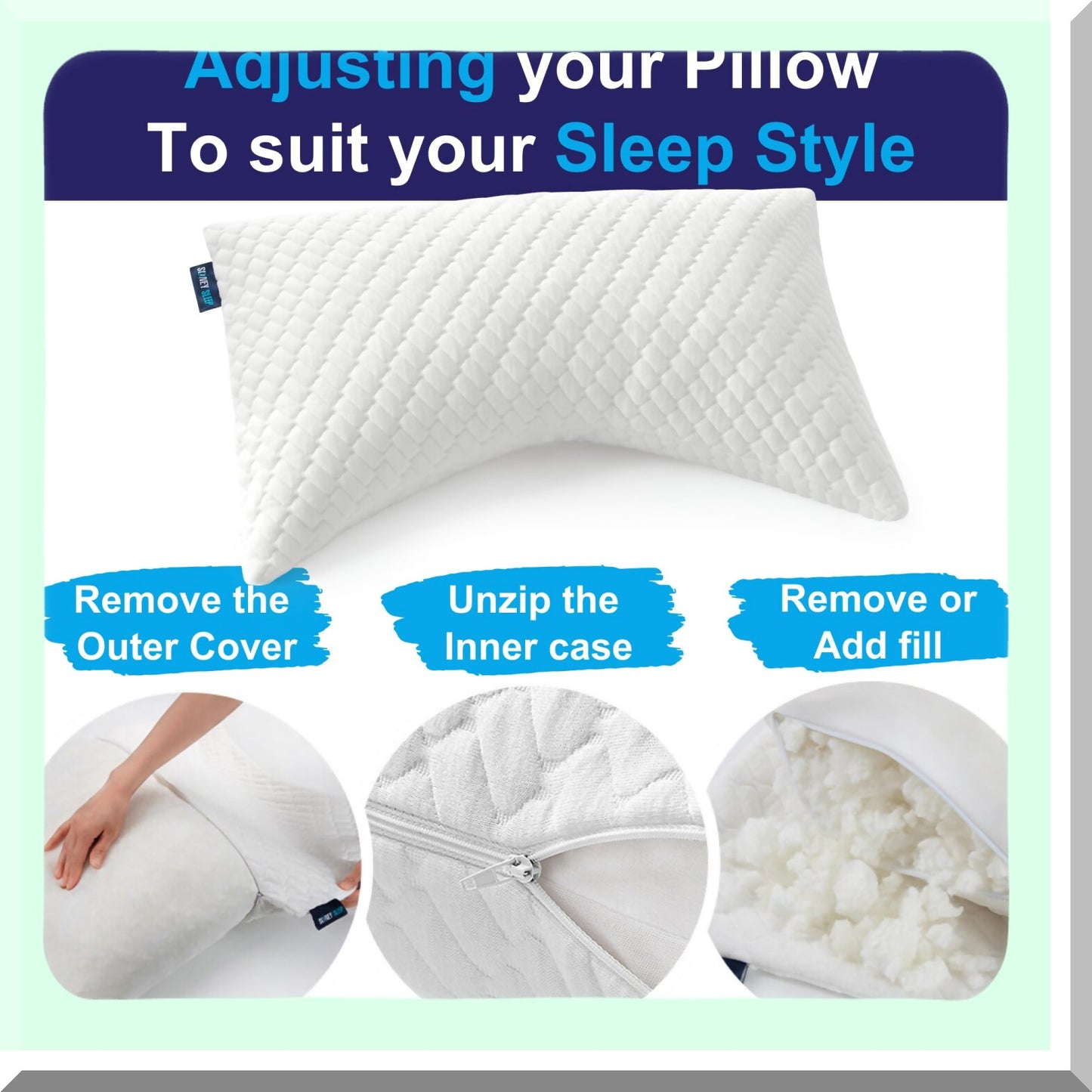 OrthoCloud Memory Foam Pillow - Side and Back Sleeper Comfort - Neck and Shoulder Pain Relief - Adjustable Shredded Foam Fill - Queen Size - White