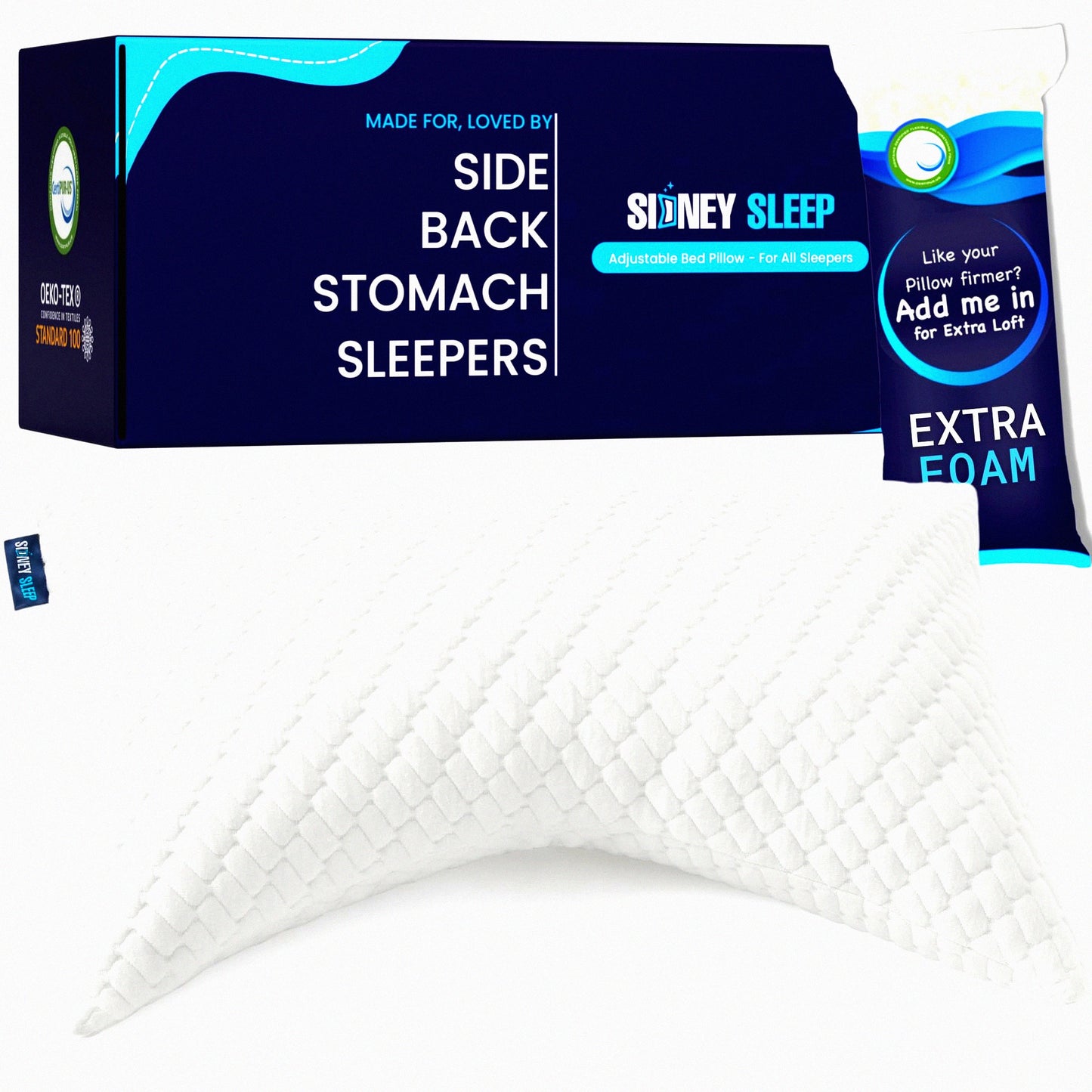 OrthoCloud Memory Foam Pillow - Side and Back Sleeper Comfort - Neck and Shoulder Pain Relief - Adjustable Shredded Foam Fill - Queen Size - White