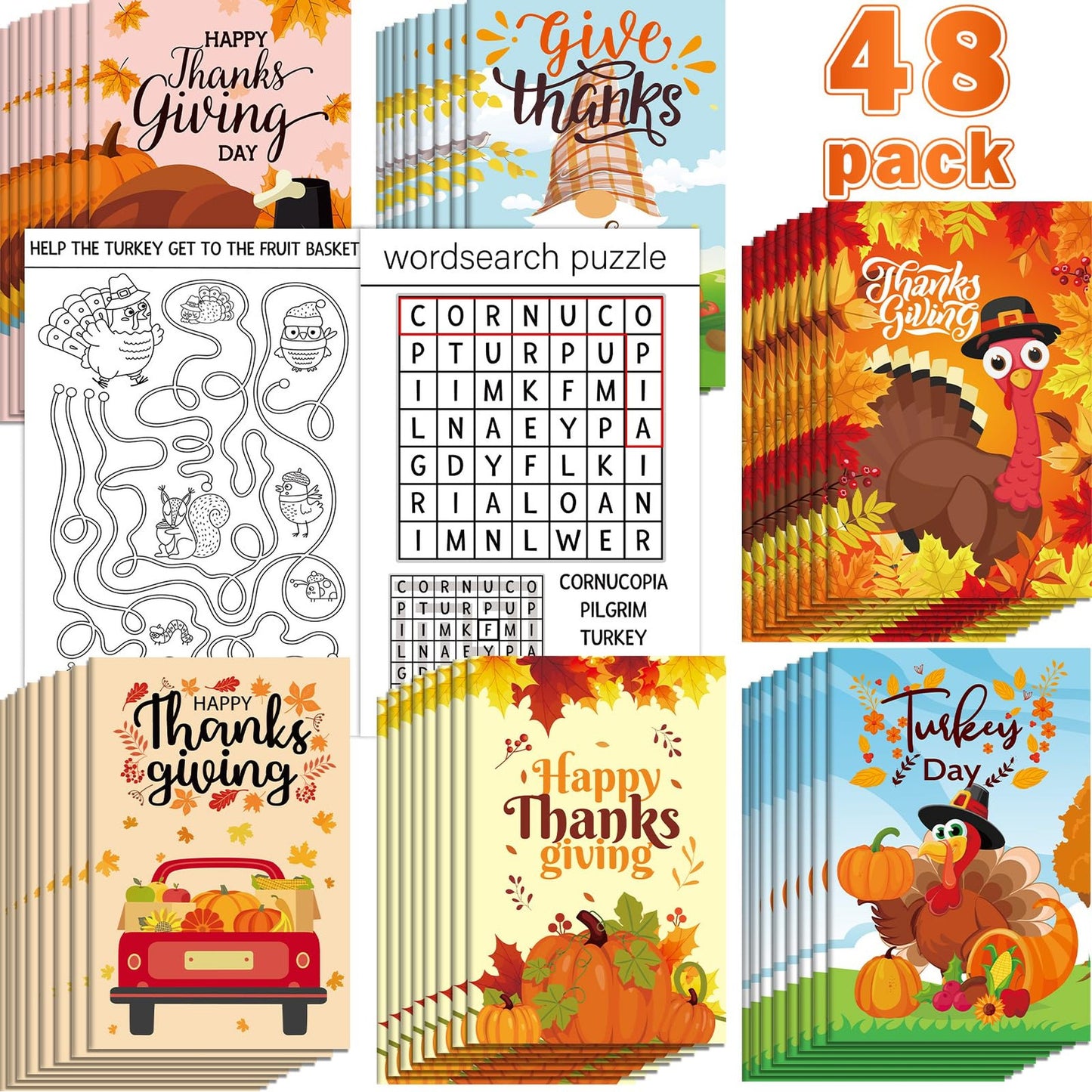Thanksgiving Activity Books for Kids with Coloring and Puzzles