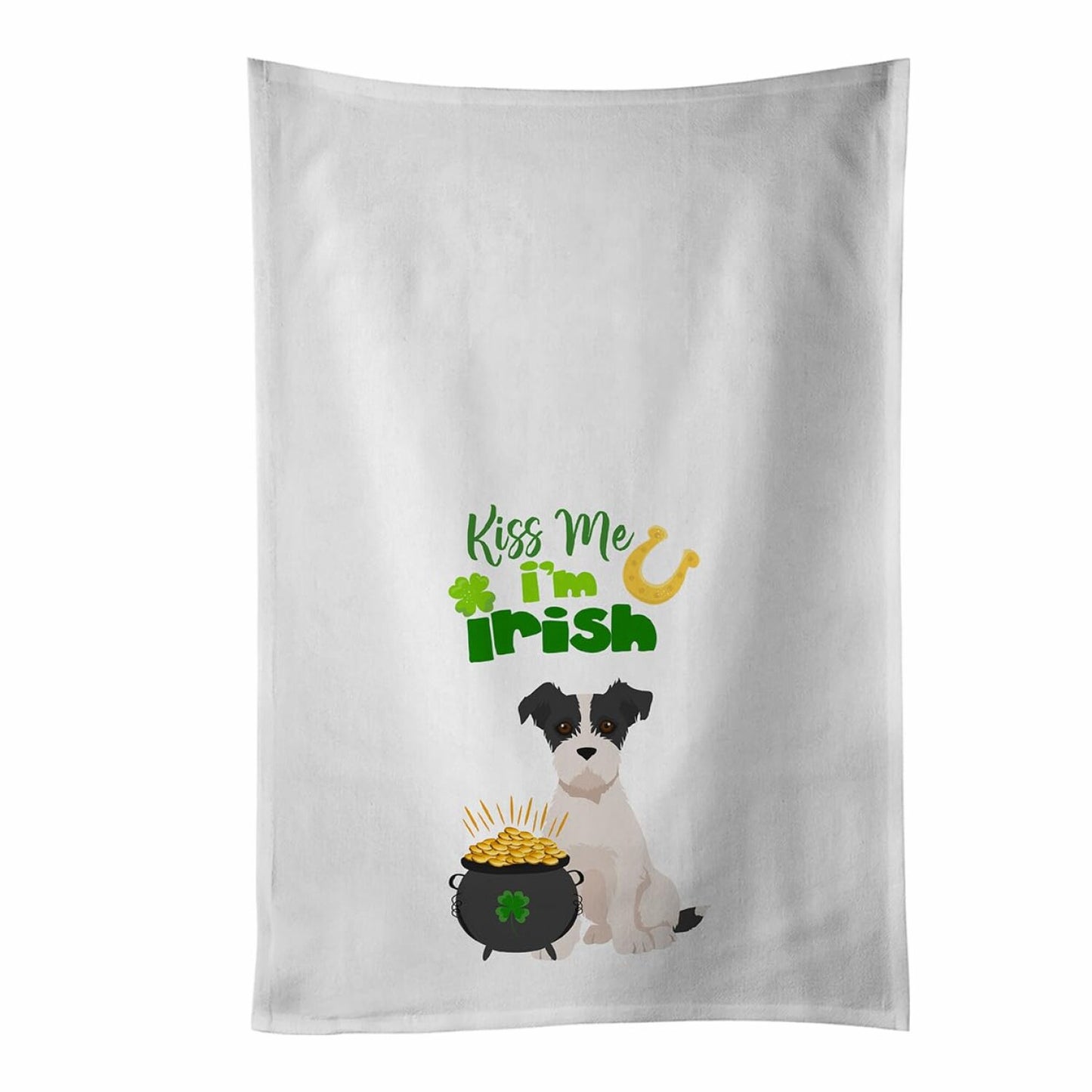 Black White Wirehair Jack Russell Terrier Kitchen Towel Set of 2