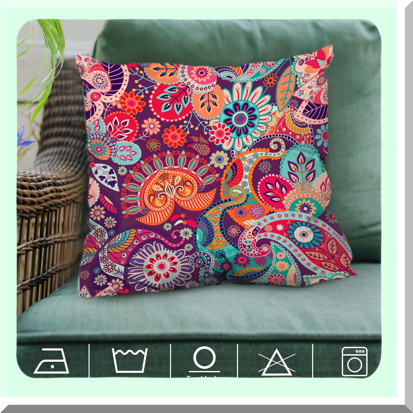 Asian Floral Harmony Pillow Covers - Set of 2, Red Paisley & Colorful Flowers Pattern, Ethnic Cushion Case for Sofa & Bedroom, 20x20 inches Square