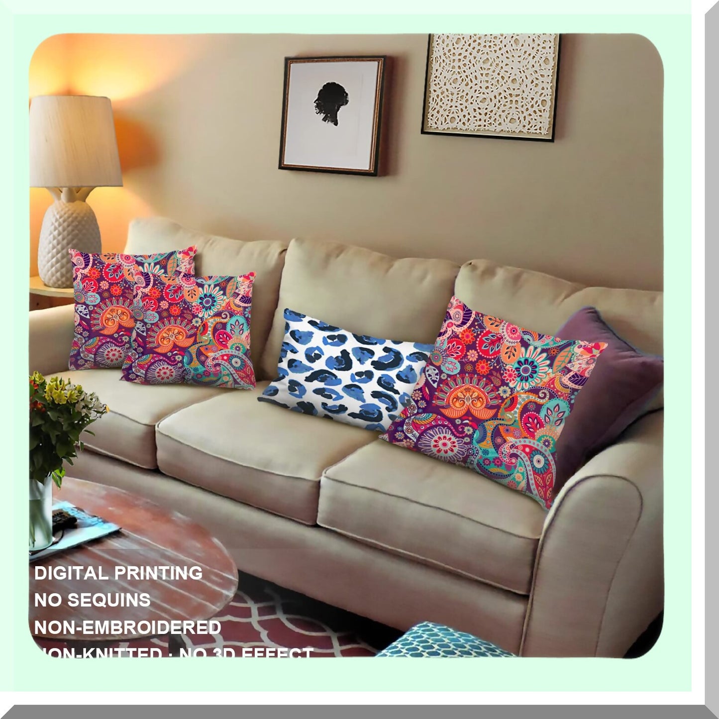 Asian Floral Harmony Pillow Covers - Set of 2, Red Paisley & Colorful Flowers Pattern, Ethnic Cushion Case for Sofa & Bedroom, 20x20 inches Square