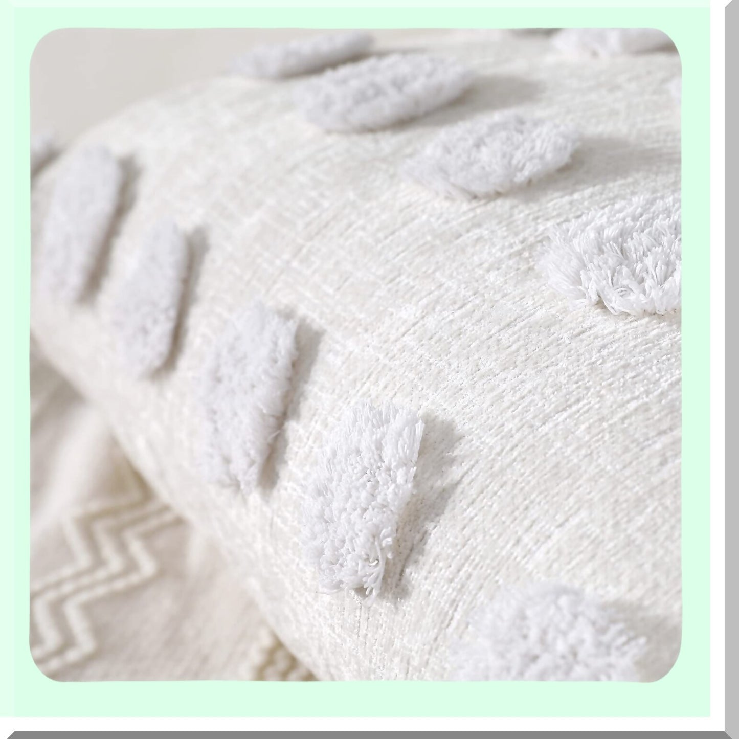 Chenille Boho Lumbar Pillow Cover - Farmhouse Decor Cushion Case for Sofa Couch Bed - Soft Long Throw Pillow Cover - Modern Cream White Living Room Accessory