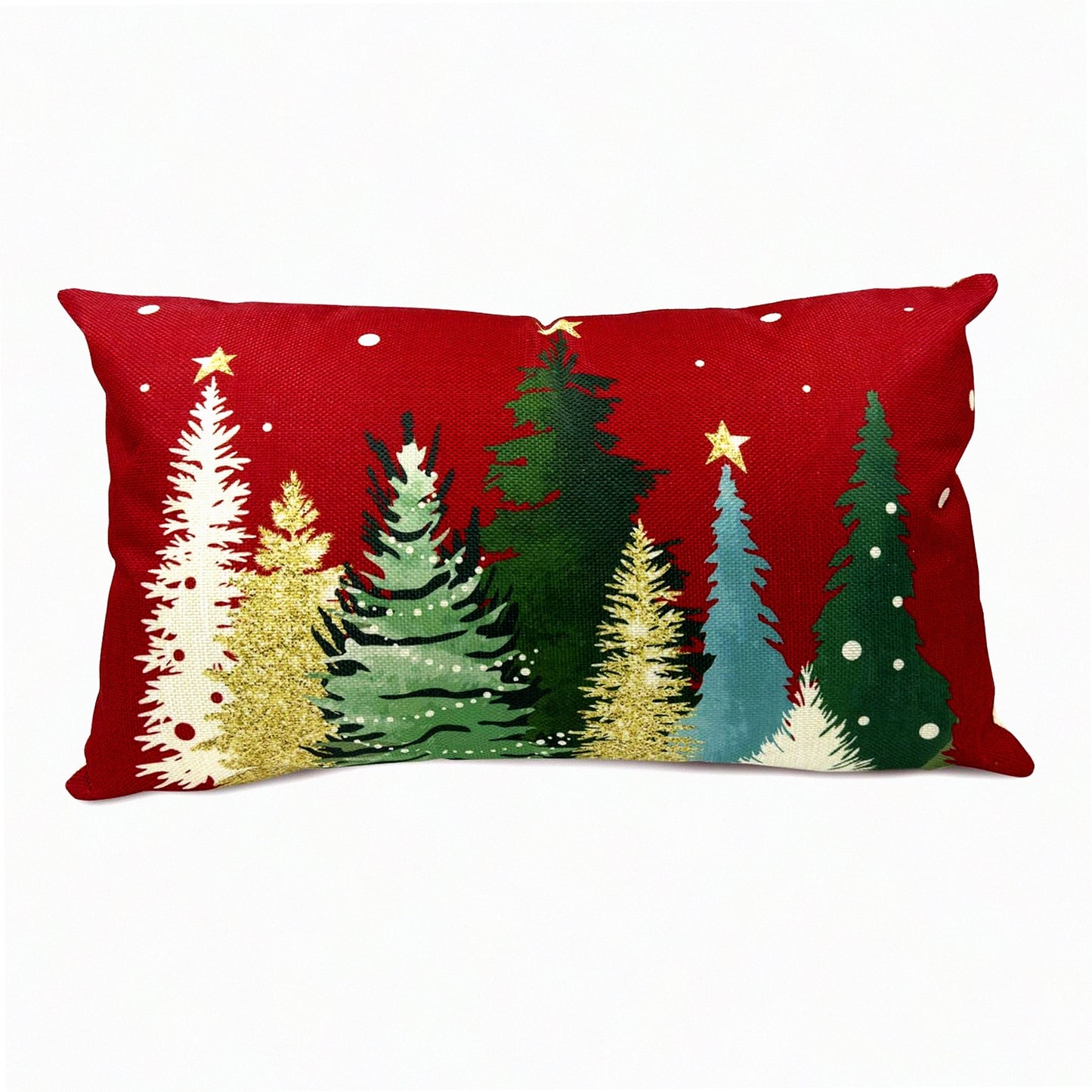 Winter Wonderland Buffalo Plaid Snowflake Pillow Cover - Festive Holiday Farmhouse Decor for Sofa Couch - 12X20 Inch Merry Red Colorful Trees Case