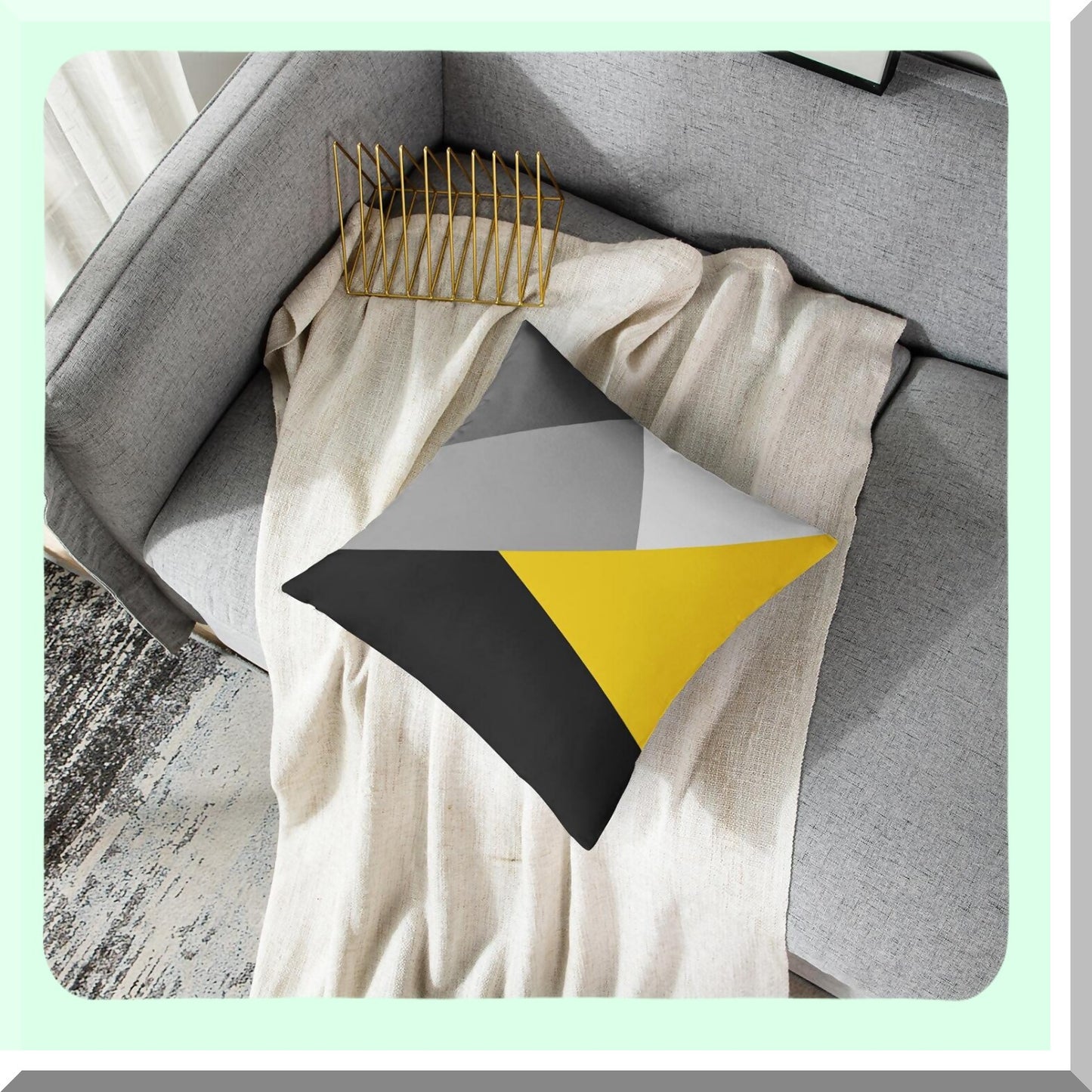 Geometric Fusion Decor Pillow - Gray Yellow Black Modern Square 18x18 Throw Cushion Cover - Contemporary Simple Home Decor Accent Case