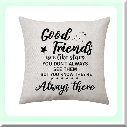 Friendship Stars Quote Pillow Cover - Ideal Gift for Women, Girls, Friends Birthday - 18 x 18 inch Square Cushion Cover - Good Friends Like Stars