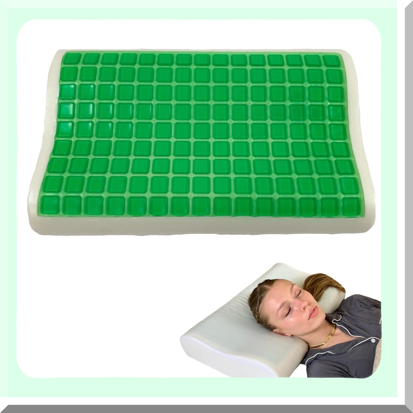 CoolGel OrthoPillow - Supportive memory foam pillow with cooling gel for side, back, and stomach sleepers. Green bubble gel with removable cover for ultimate comfort.