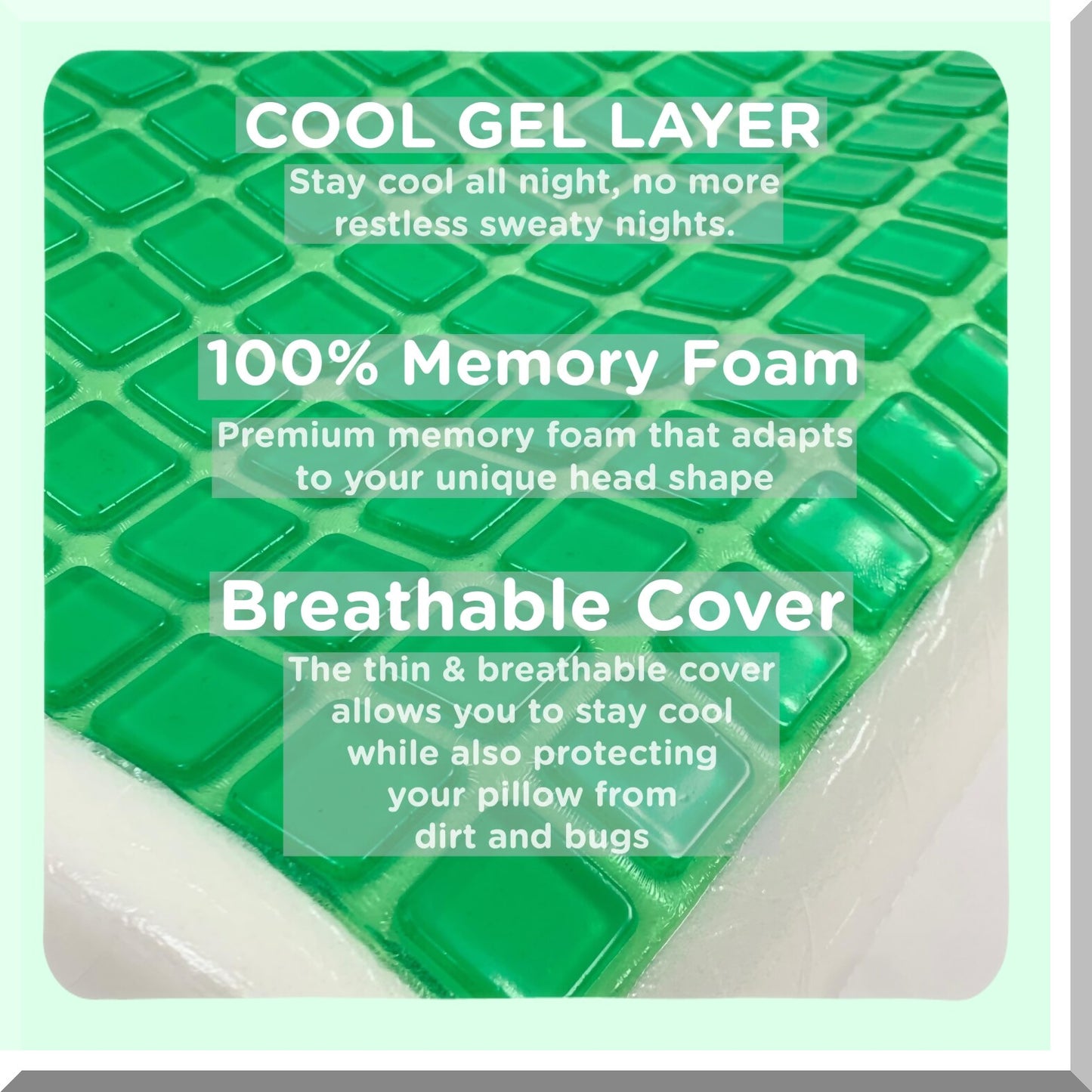 CoolGel OrthoPillow - Supportive memory foam pillow with cooling gel for side, back, and stomach sleepers. Green bubble gel with removable cover for ultimate comfort.