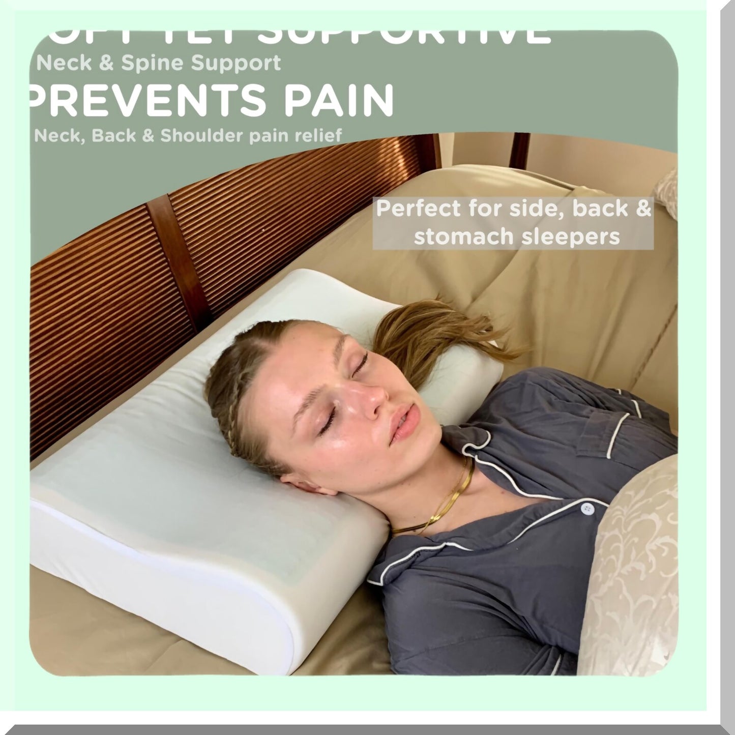 CoolGel OrthoPillow - Supportive memory foam pillow with cooling gel for side, back, and stomach sleepers. Green bubble gel with removable cover for ultimate comfort.