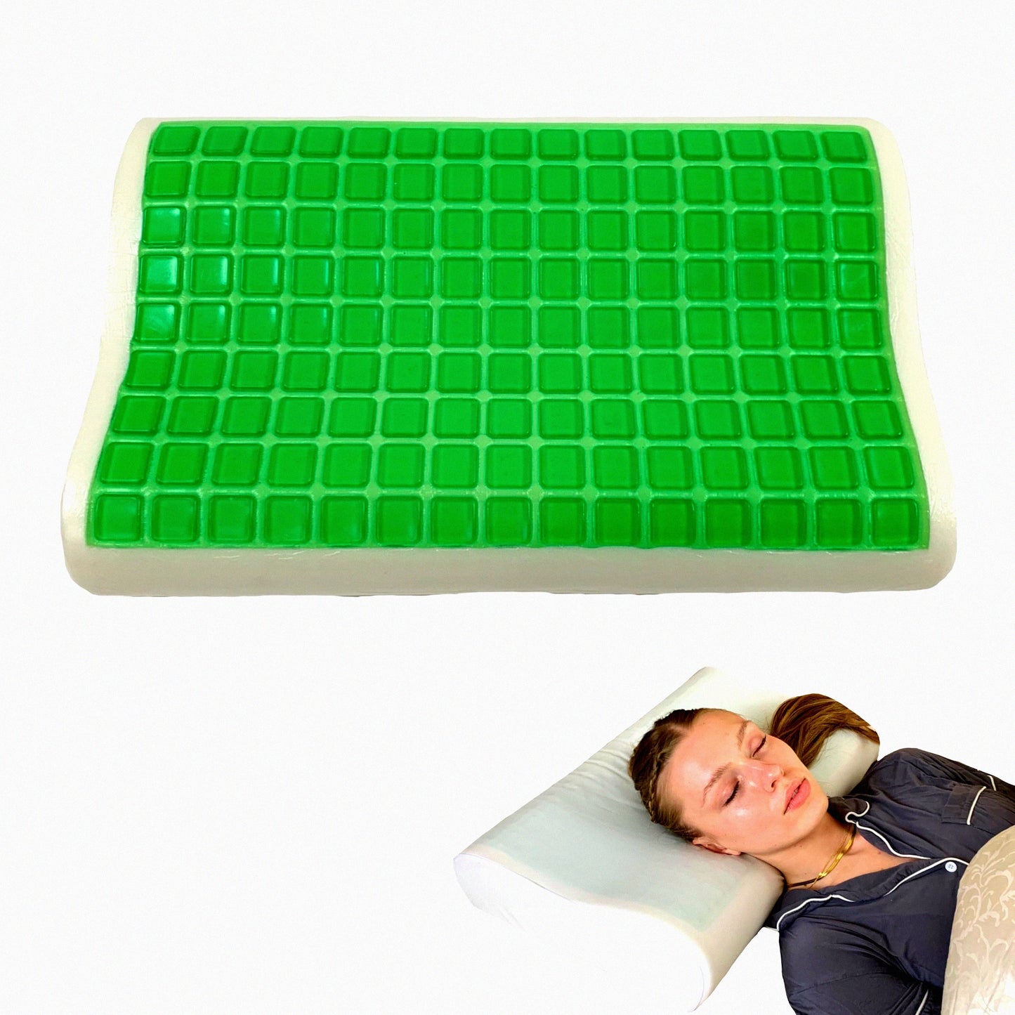 CoolGel OrthoPillow - Supportive memory foam pillow with cooling gel for side, back, and stomach sleepers. Green bubble gel with removable cover for ultimate comfort.